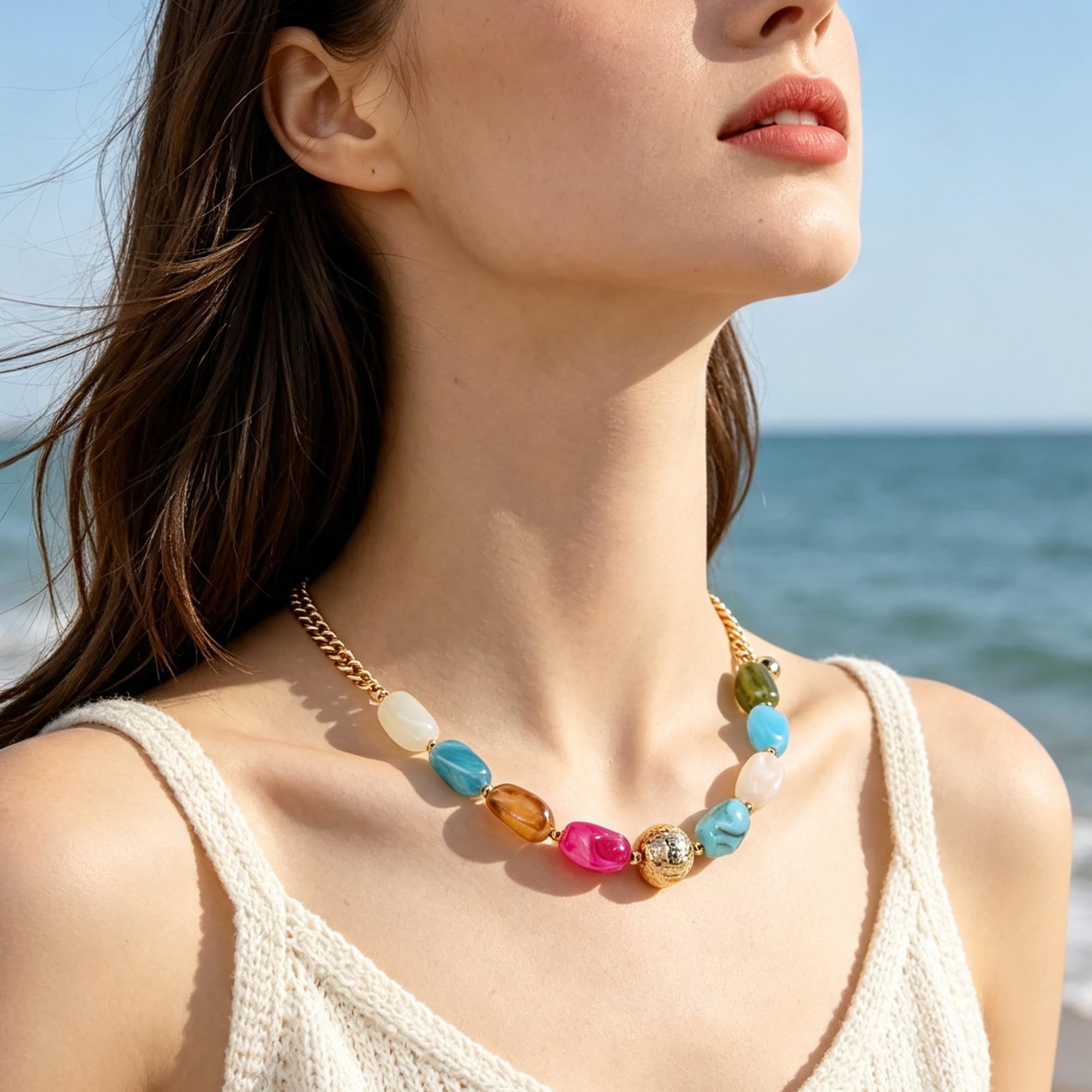Marova Collana di perline multicolore per le donne | Collana di perline da donna con perline colorate in resina, un design leggero, uno stile alla moda