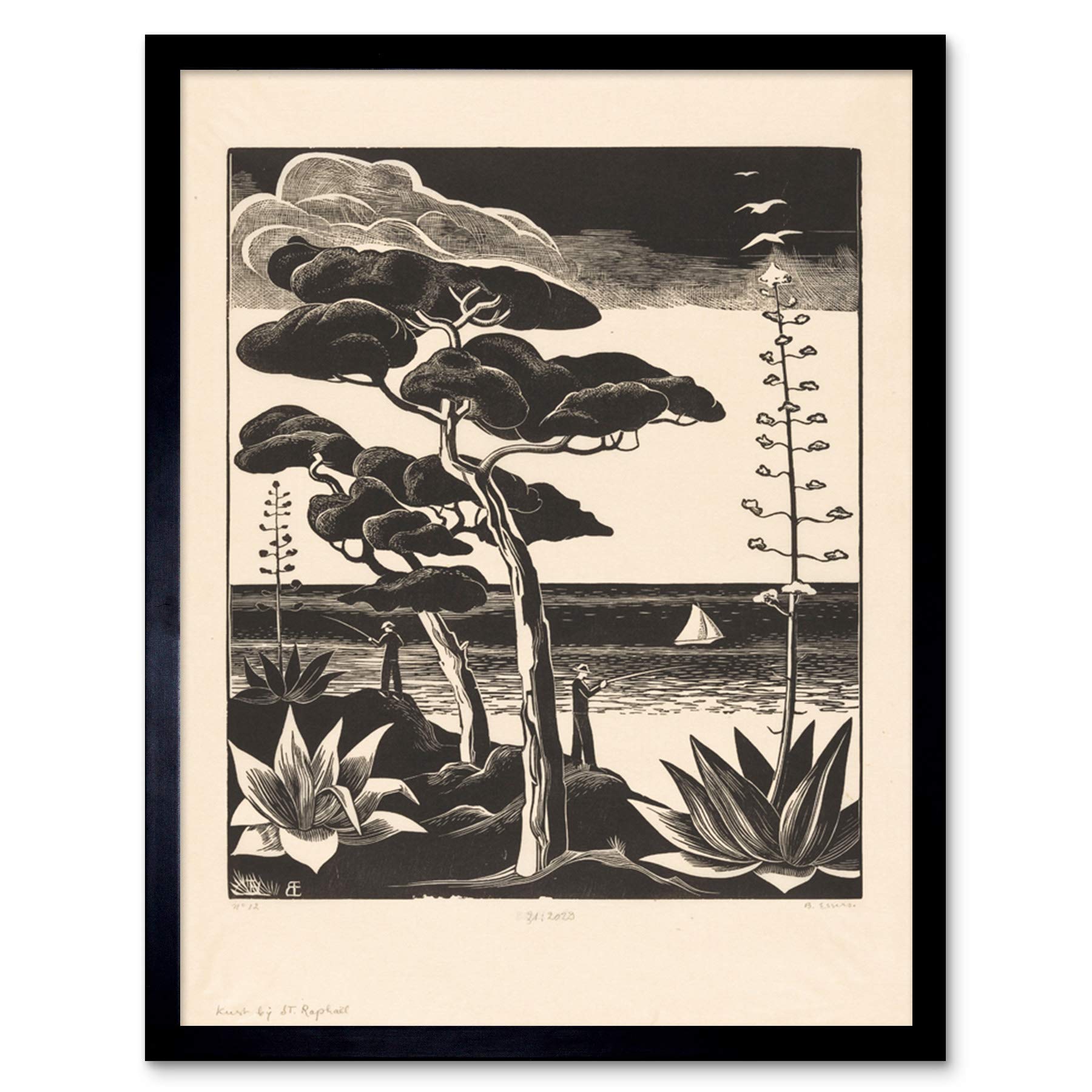 Bernard Essers Coast At Saint-Raphael Bw Landscape Art Print Framed Poster Wall Decor 12x16 inch