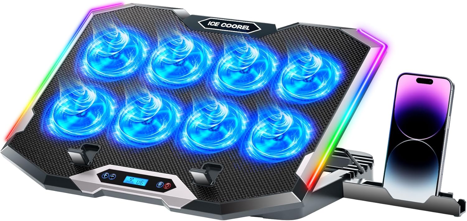 ICE COOREL Gaming Laptop Cooling Pad with 8 Cooling Fans