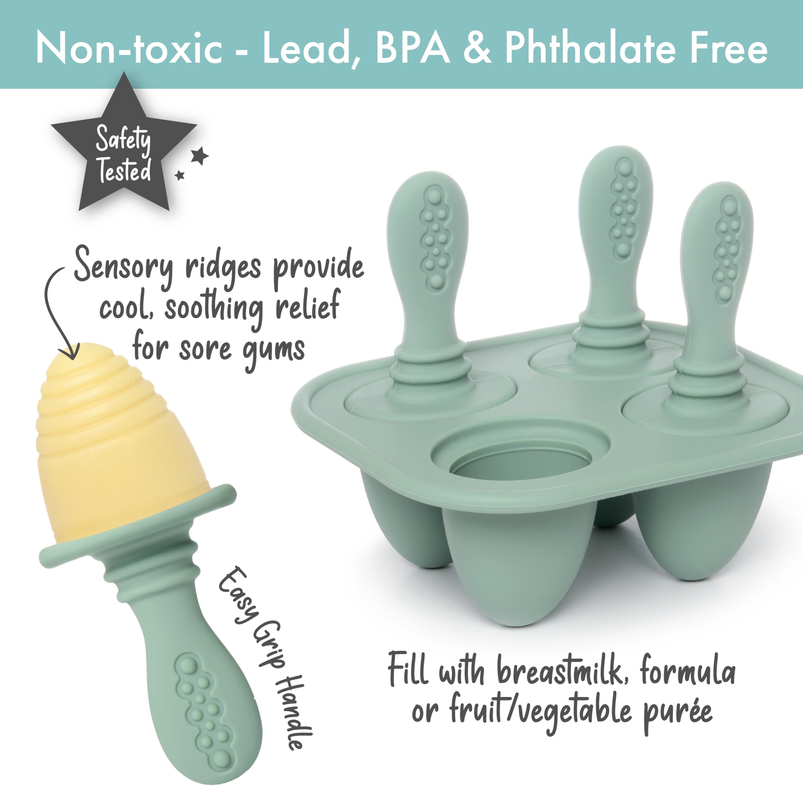 Silicone Petite Pops - Molde para paletas para bebé, sin BPA, apto para lavavajillas, más de 4 meses (palitos mordedores verde salvia) 2