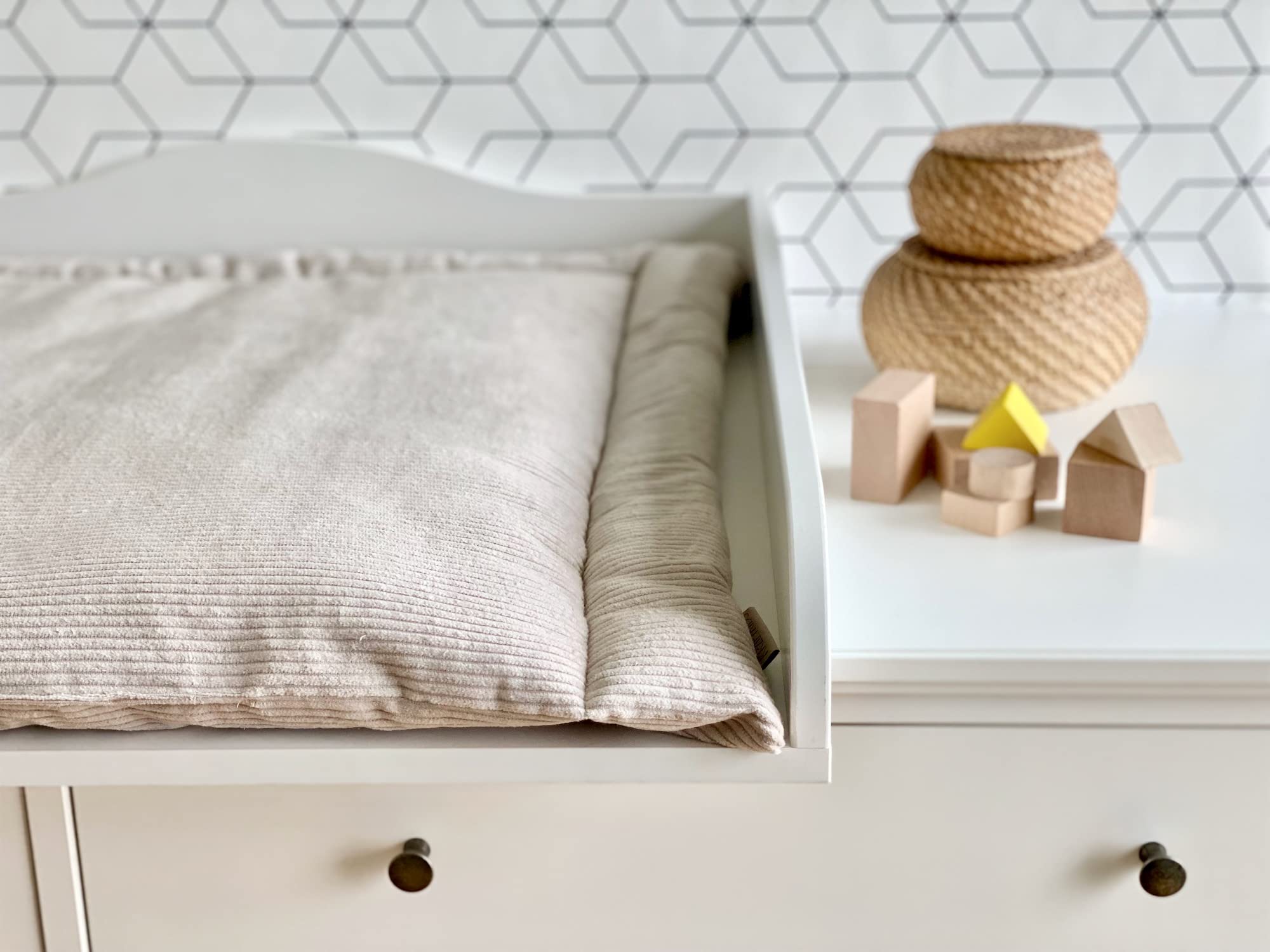 KraftKids Fasciatoio imbottito, tutto intorno, 100% cotone, corduroy, beige tortora, senza rivestimento, lavabile, fatto a mano UE