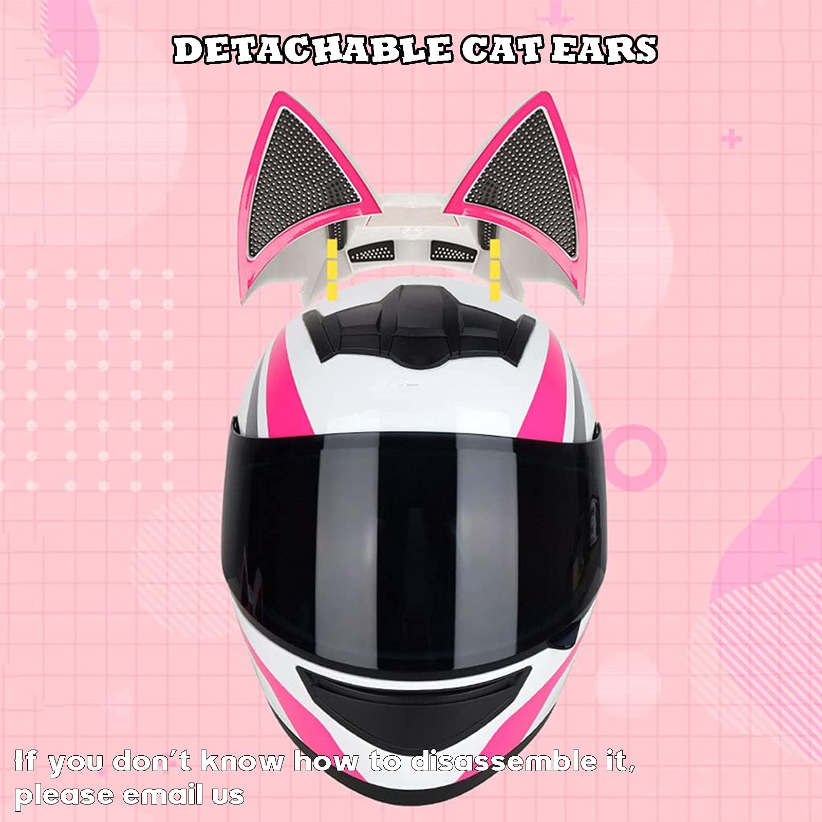 Meisje Vrouwen Bluetooth Helm Motorhelm Kat Oor Full Face Motorhelm ECE Gecertificeerd Vier Seizoen Flip-Up Helmen Met Vizier C,M=54-56CM
