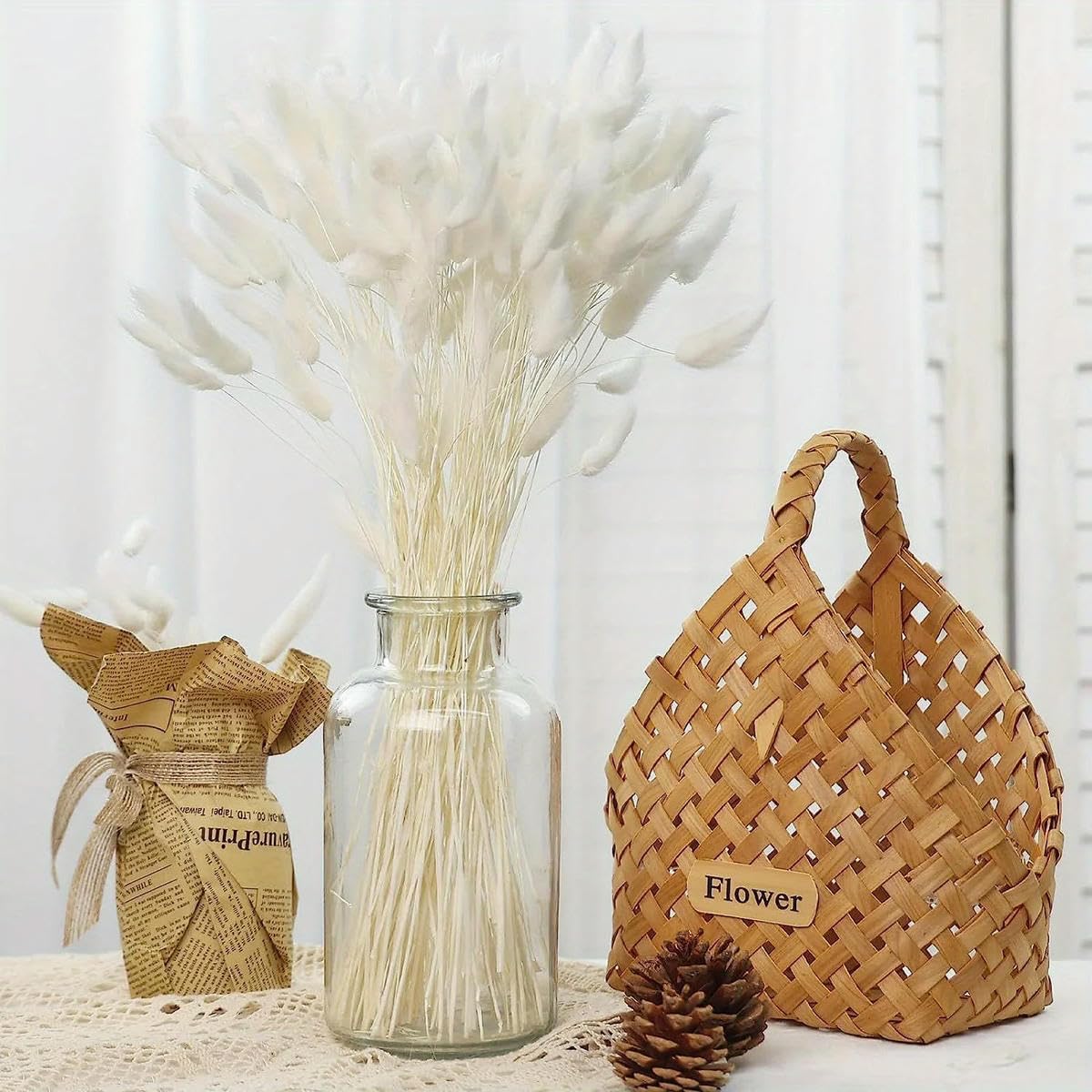 100pcs Queues de Lapin Bouquet de Fleurs Séchées en Herbe Boho Décoration d'Intérieur Naturel Lagurus Ovatus Floral Décoration de Mariage-Orange-100PCS