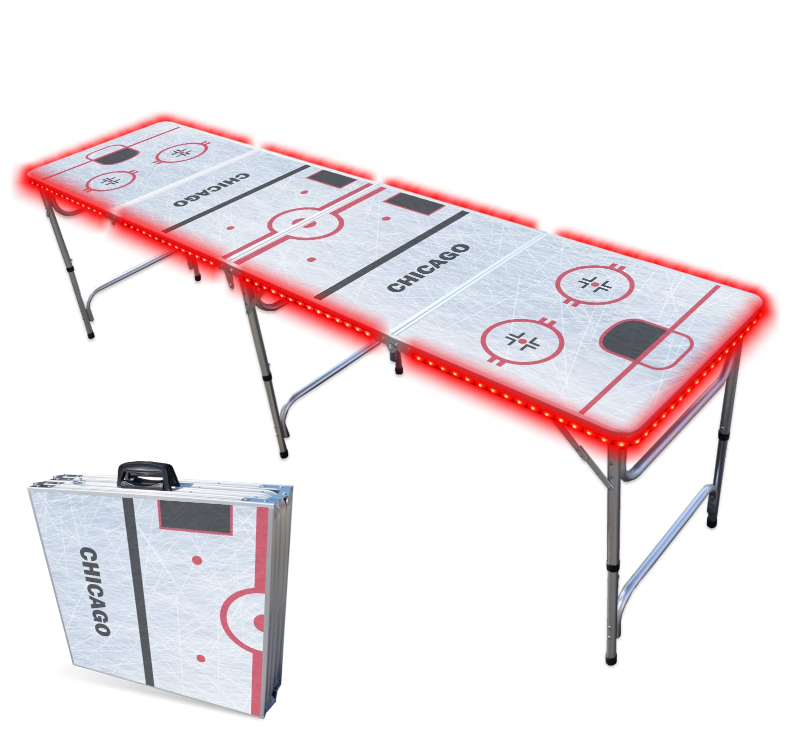 8-Foot Professional Beer Pong Table w/LED Lights - Chicago Hockey Rink