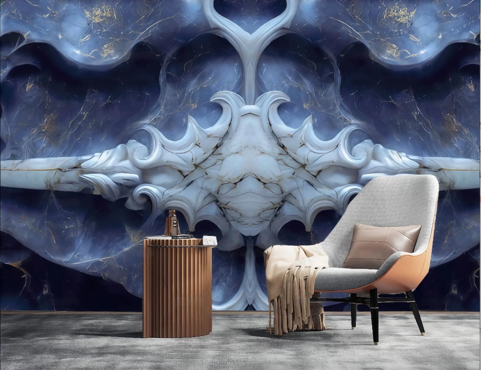 Trójwymiarowa tapeta abstrakcyjny biały jadeit tłoczony wzór niebieski marmur TV sofa tło tapeta ścienna salon restauracja kawiarnia, 3D, 200x140 cm