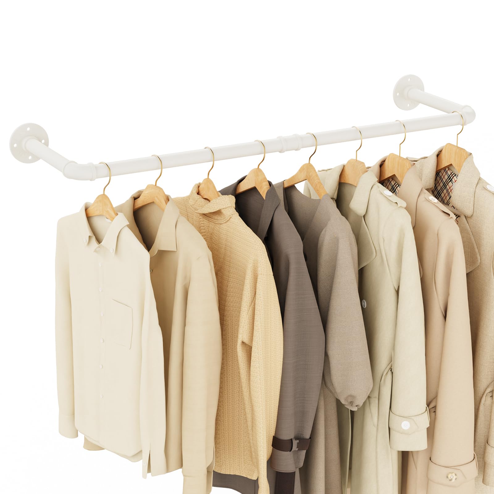 Yawinhe Kleiderstangen für die Wand, 94cm industrieller Rohr-Kleiderständer zur Wandmontage, Platzsparenders Wandregal Küchenregal, für Geschäft, Wohnen,Cremefarbe, 1-Pack,YMG002BW-1
