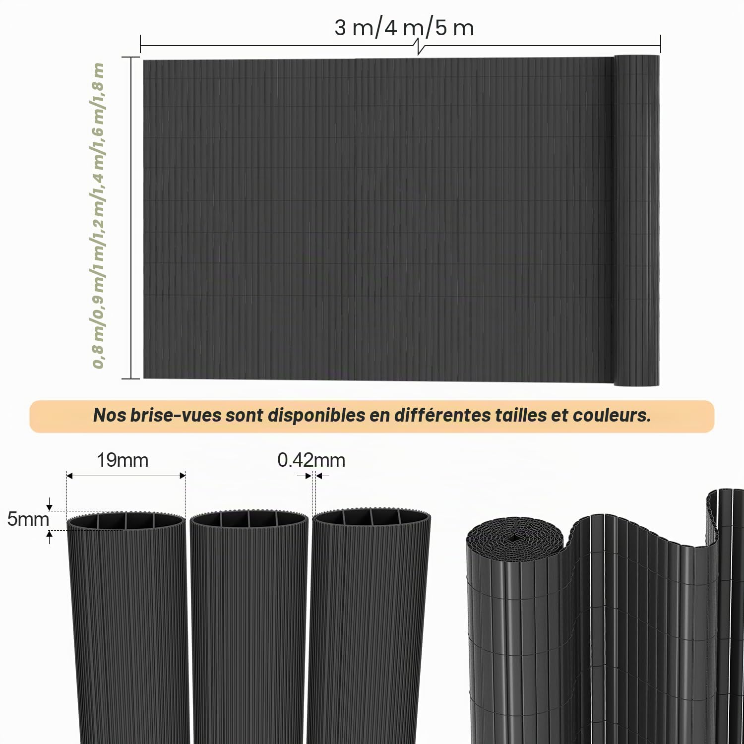 Lot de 2 tapis brise-vue en PVC - 160 x 500 cm - Coupe-vent - Design triple renforcé pour jardin, balcon, terrasse - Clôture brise-vue résistante à la moisissure - Avec sangles de serrage -