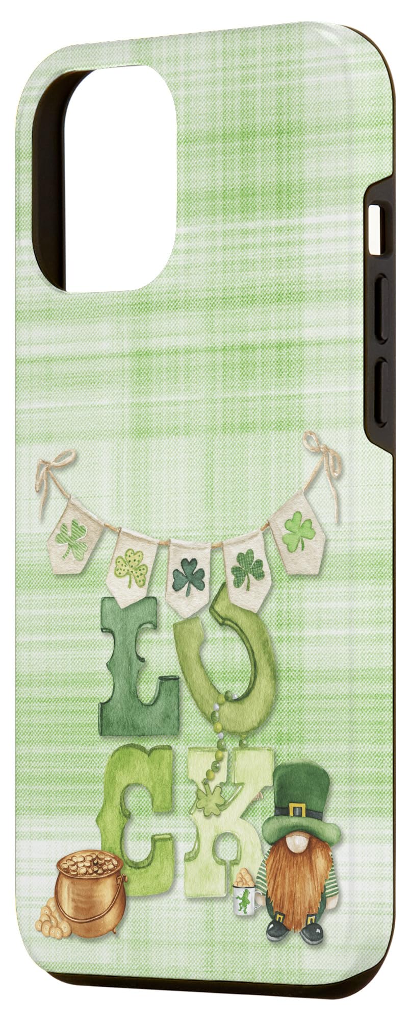 iPhone 12 Pro Max Irish Luck St Paddy's Day Gnome Shamrock Bunting Green Plaid Case - Image 2