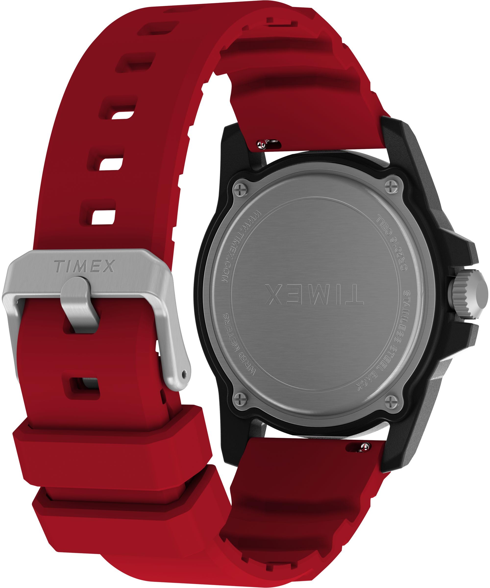 Timex Reloj Diver para hombre de 42 mm, correa roja, esfera negra, caja negra, Rojo -