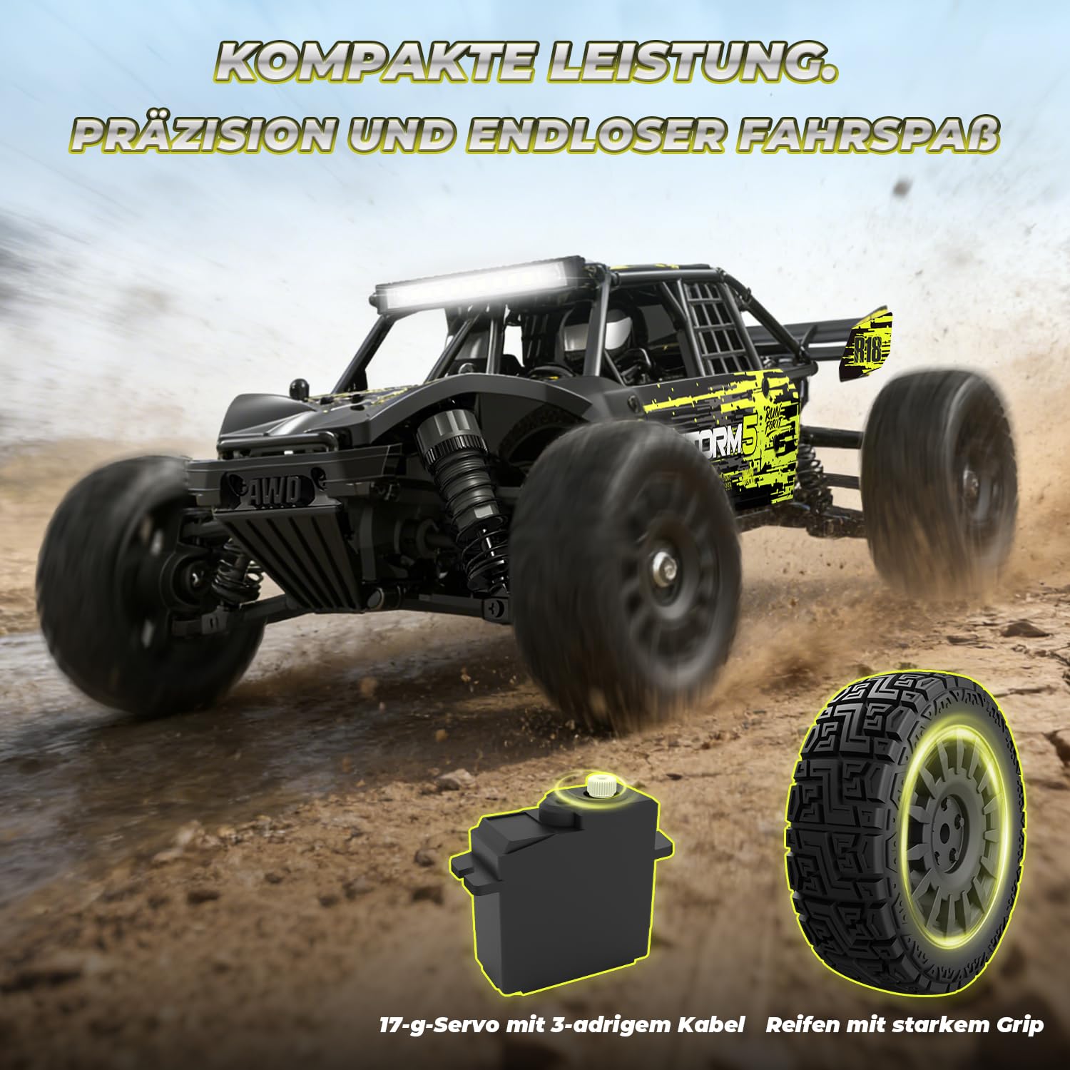 HAIBOXING 18856 1:18 4WD Ferngesteuertes Auto Offroad Monstertruck, 36 km/h Hochgeschwindigkeits RC Auto, Wasserdichter Geländewagen mit 2 Akkus, Spielzeug für Kinder und Erwachsene