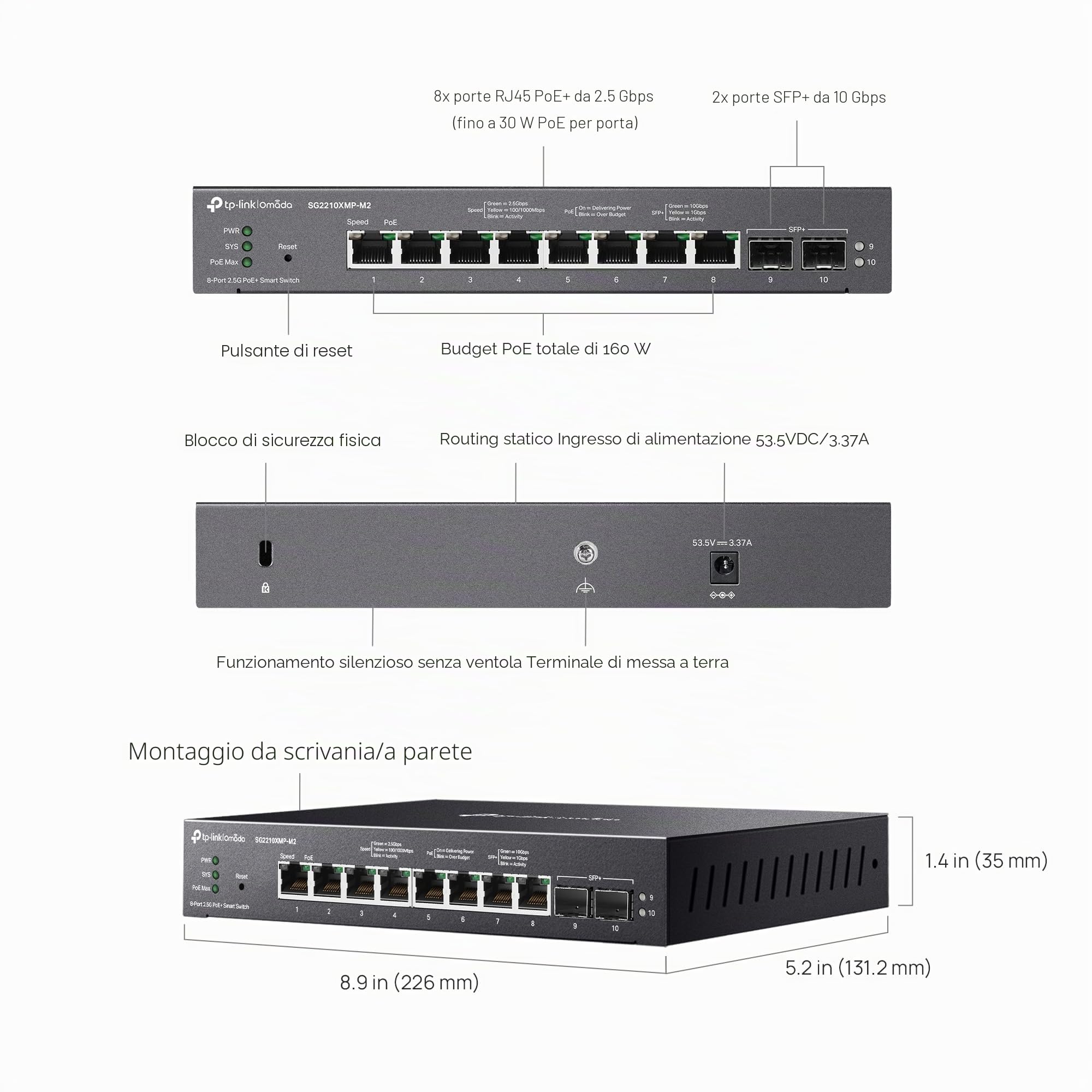 SG2210XMP-M2 Omada 8 porte 2.5GBASE-T e 2 porte 10GE SFP+ Smart Switch con 8 porte PoE+
