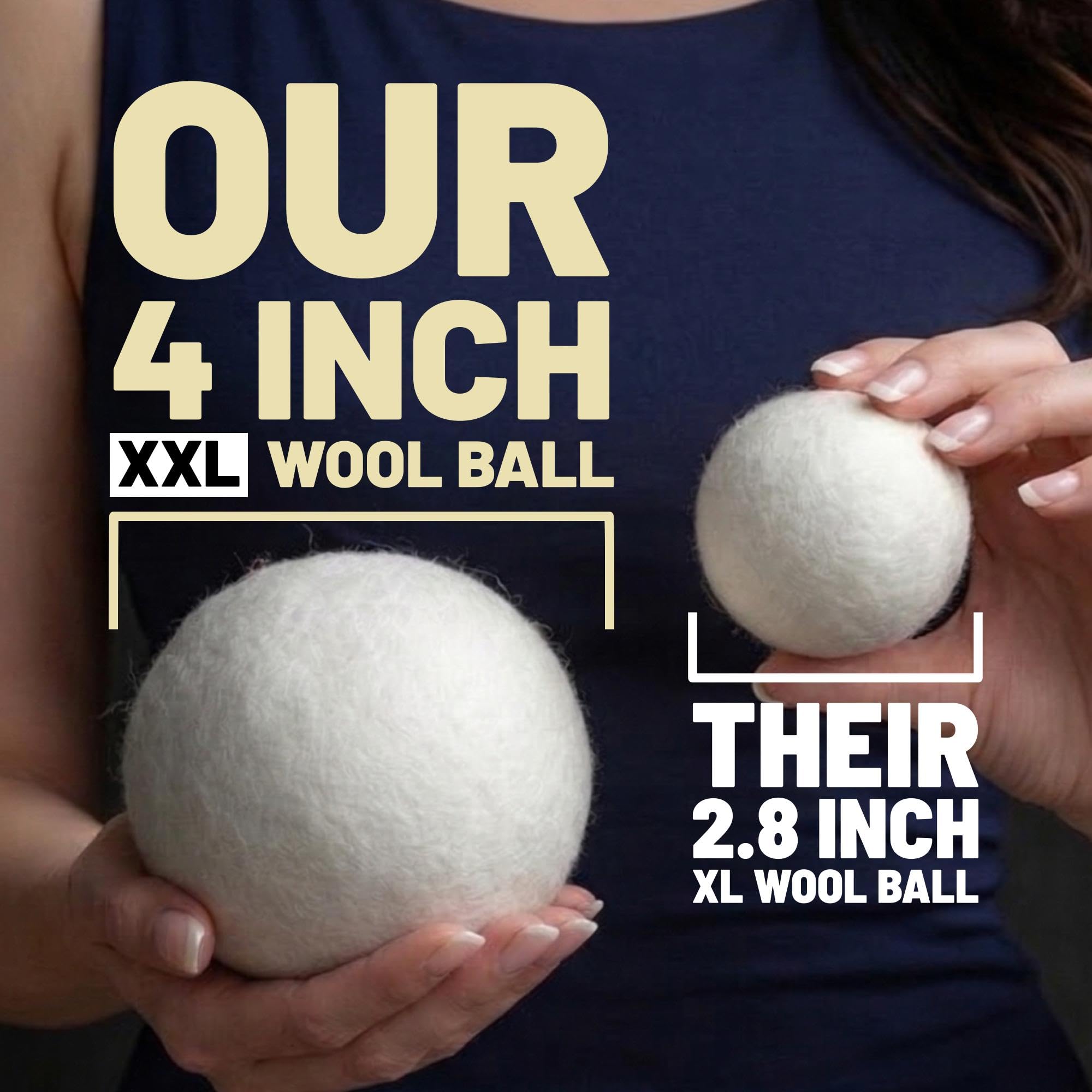 Bolas secadoras XXL de 10 cm, 100 % lana de Nueva Zelanda, dos veces (2 veces) del tamaño de otras bolas, acorta el tiempo de secado, reduce la estática y las arrugas más rápido, alternativa al