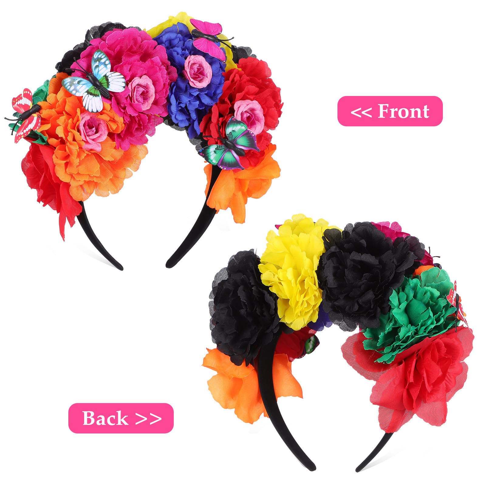 6 x florale Rosenkronen-Stirnbänder für Damen, Party, Festival, Haar-Accessoires, Blumen-Haarbänder für Hochzeit, hawaiianische Kopfbedeckung