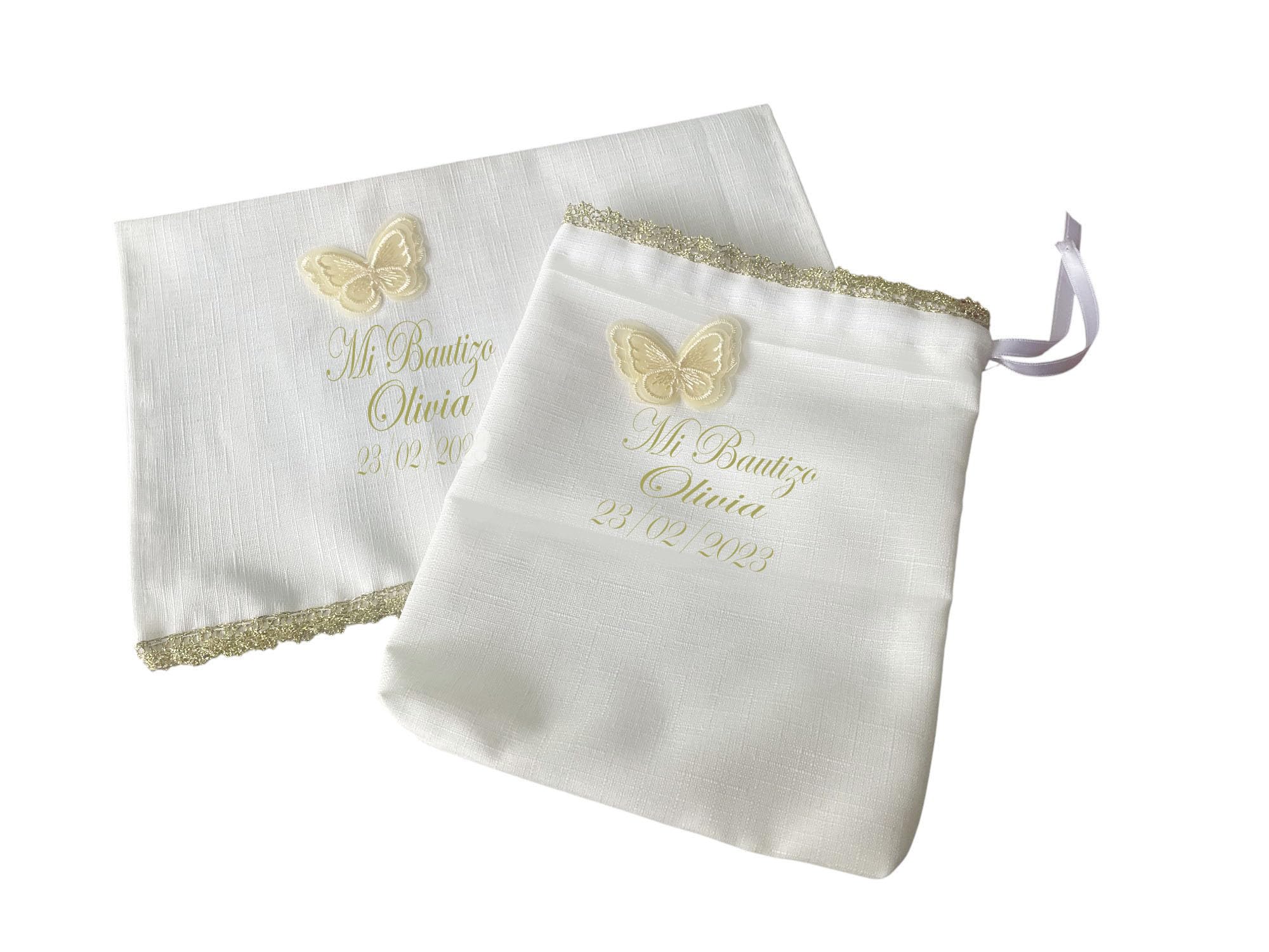 Concha de Bautizo Personalizada en Cristal Nacarado con Ovalo Plateado o Dorado.Opcion de añadir Pañuelo o Bolsa de Bautizo (OVALO DORADO)