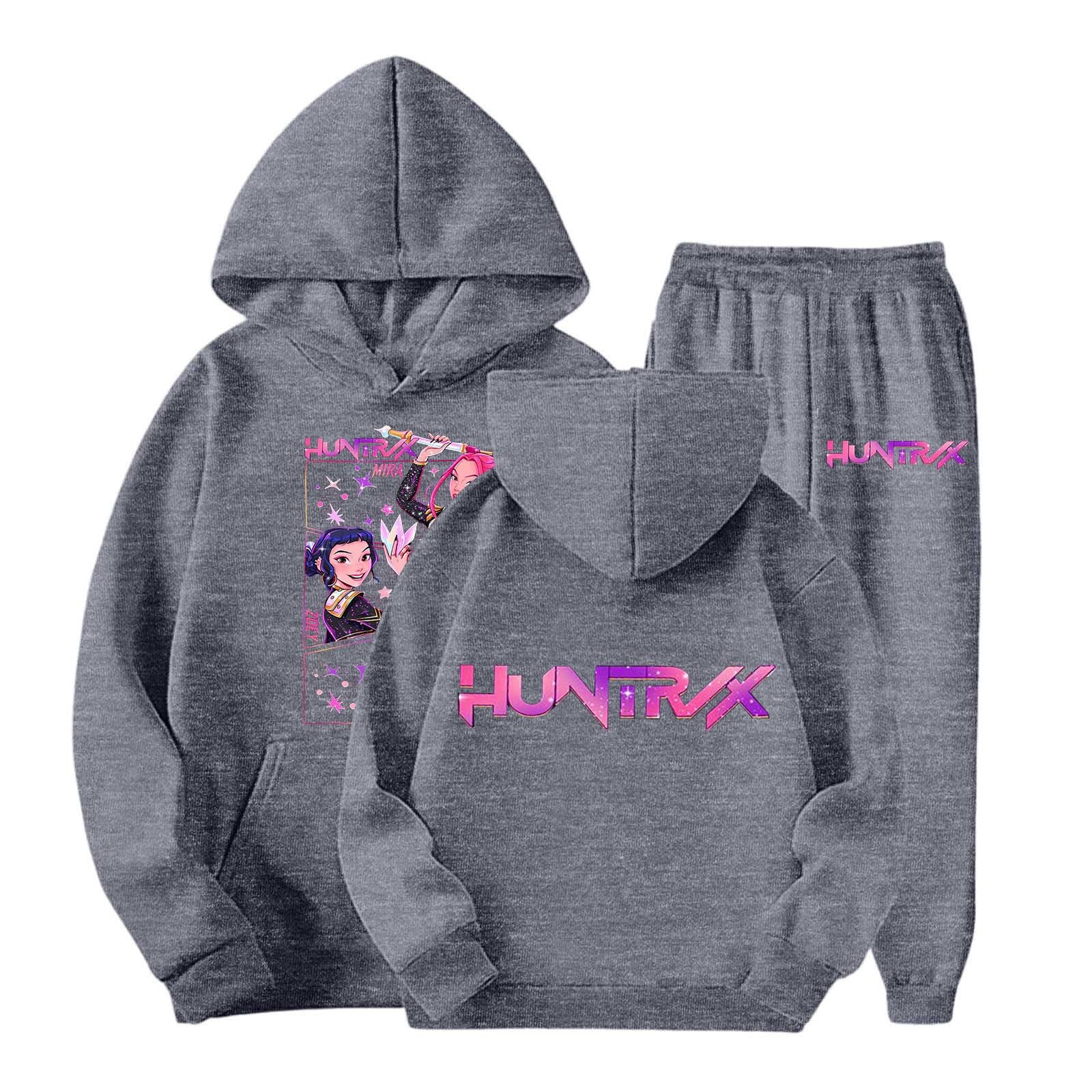 K-K-pop D-Demon H-Hunters 2 Piezas Unisex Niños K-pop Jogging Traje de Ocio Dos Piezas H-Huntrix H-Huntr/X Hip Hop con Estampado Anime Sudadera con Capucha Camiseta Manga Larga Niños Niñas Traje
