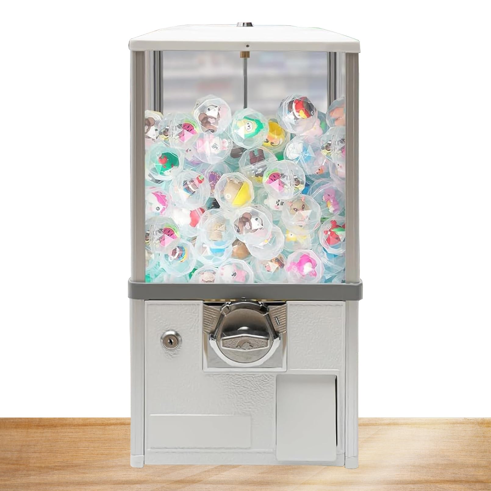 Verkaufsautomat mit Münzeinwurf,Durchsichtiger Kaugummiautomat,Gewerblicher Verkaufsautomat,Automatischer Kapsel Automat für Einzelhandelsgeschäfte,für Einzelhandelsgeschäfte/Spielwarenläden(White,1 E