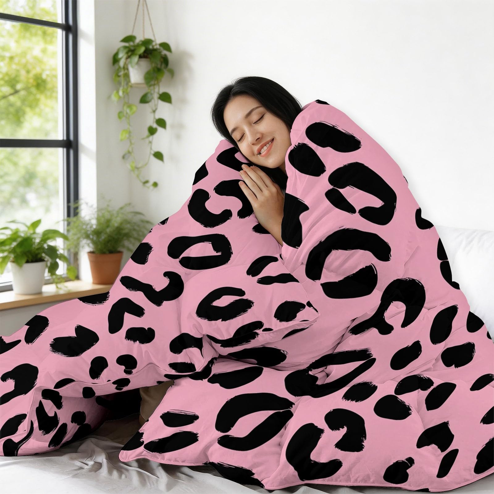 Generico Trapunta Stampa 140 x 200 cm Semplice Fantasia Leopardata Completo copripiumino Matrimoniale/Singolo in Microfibra Morbida – Traspirante, Anallergica & Lavabile – Trapuntatura a Rombi, Rosa