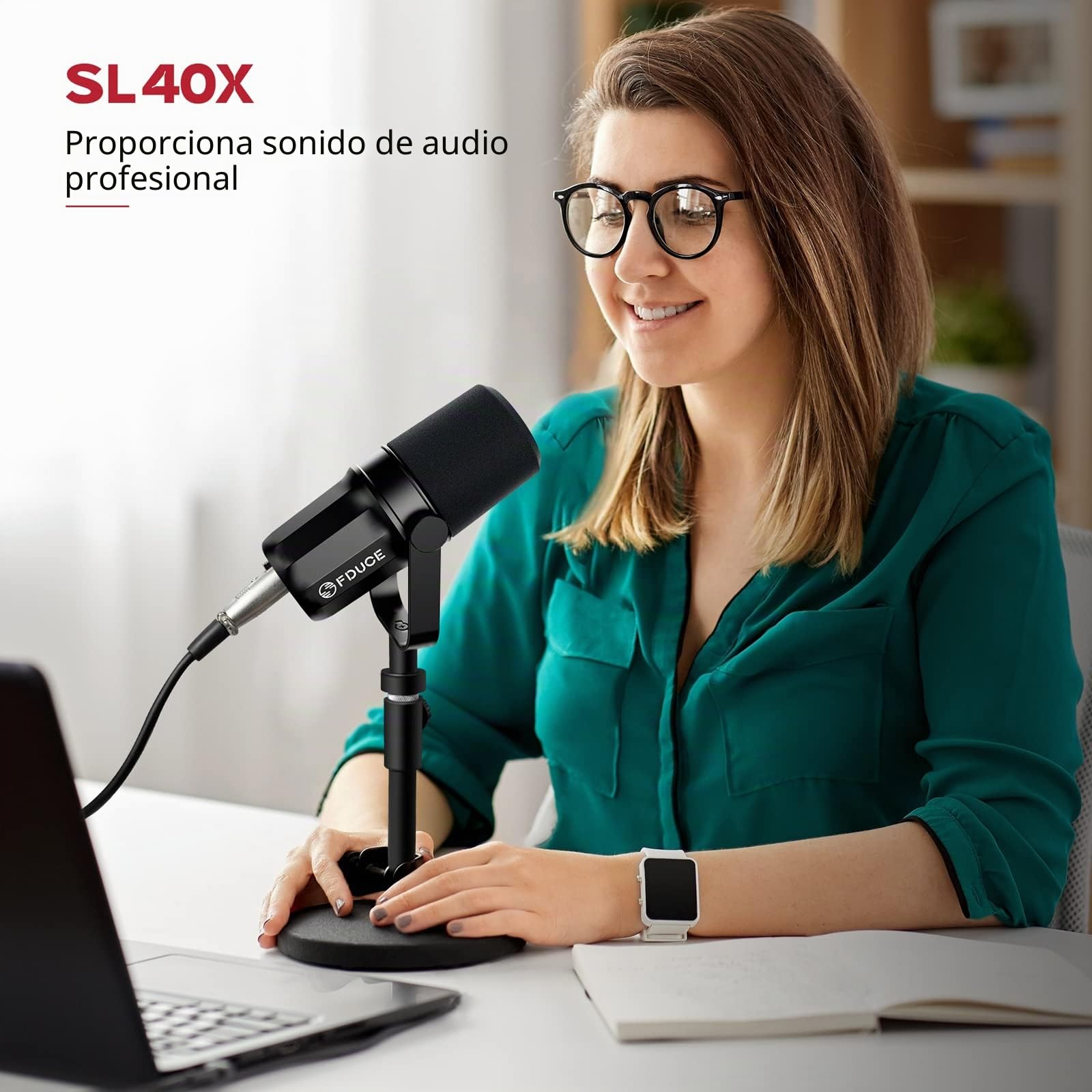 FDUCE SL40X XLR Micrófono dinámico para grabación Vocal, podcasting, Juegos, transmisión en Vivo y transmisión, micrófono cardioide Completamente metálico, tecnología de Aislamiento de Voz - Negro