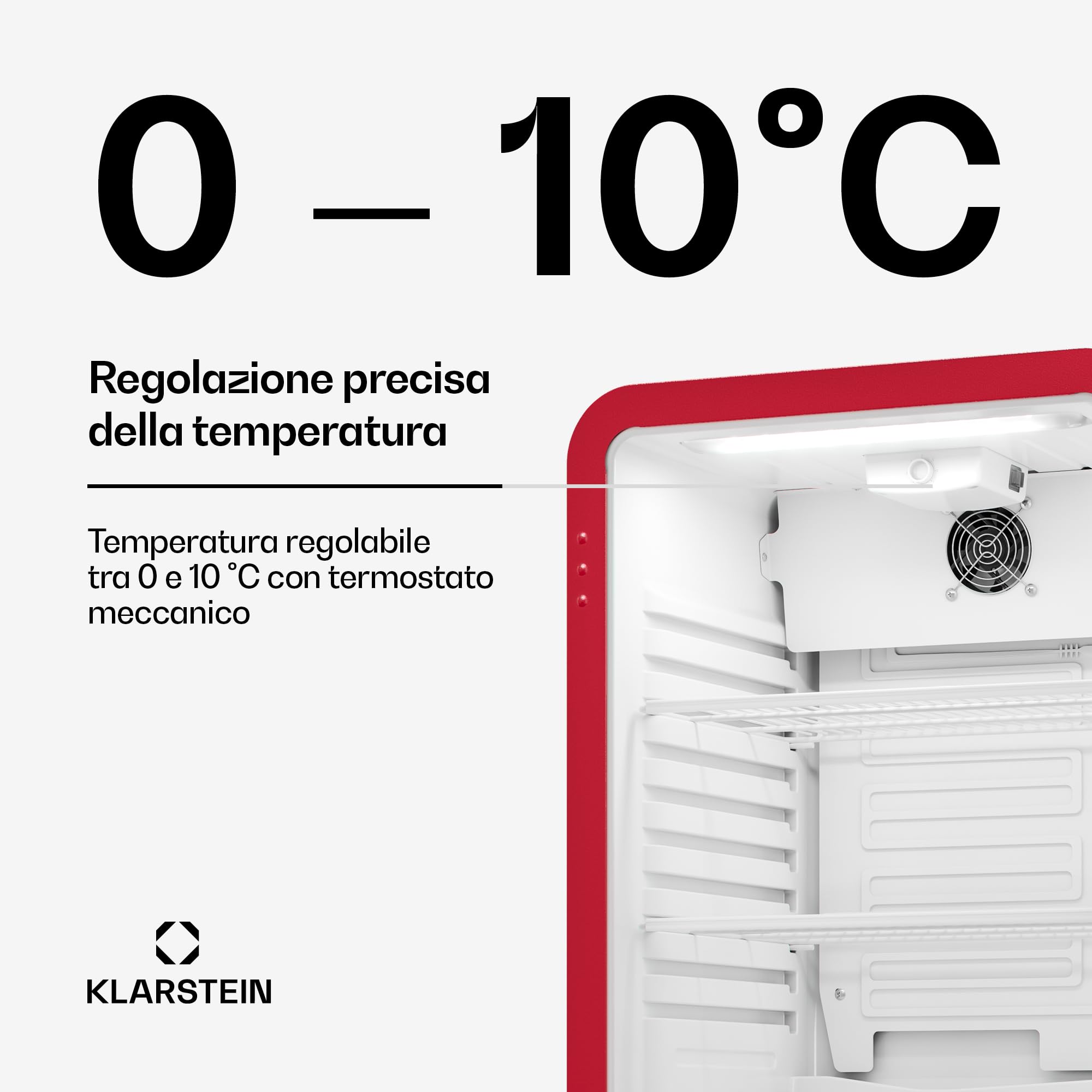 KLARSTEIN Audrey Evo Frigorifero per bevande da 95 L - Frigorifero per bevande con sportello in vetro, luce LED, temperatura regolabile 0-10 °C, 3 ripiani, funzionamento silenzioso
