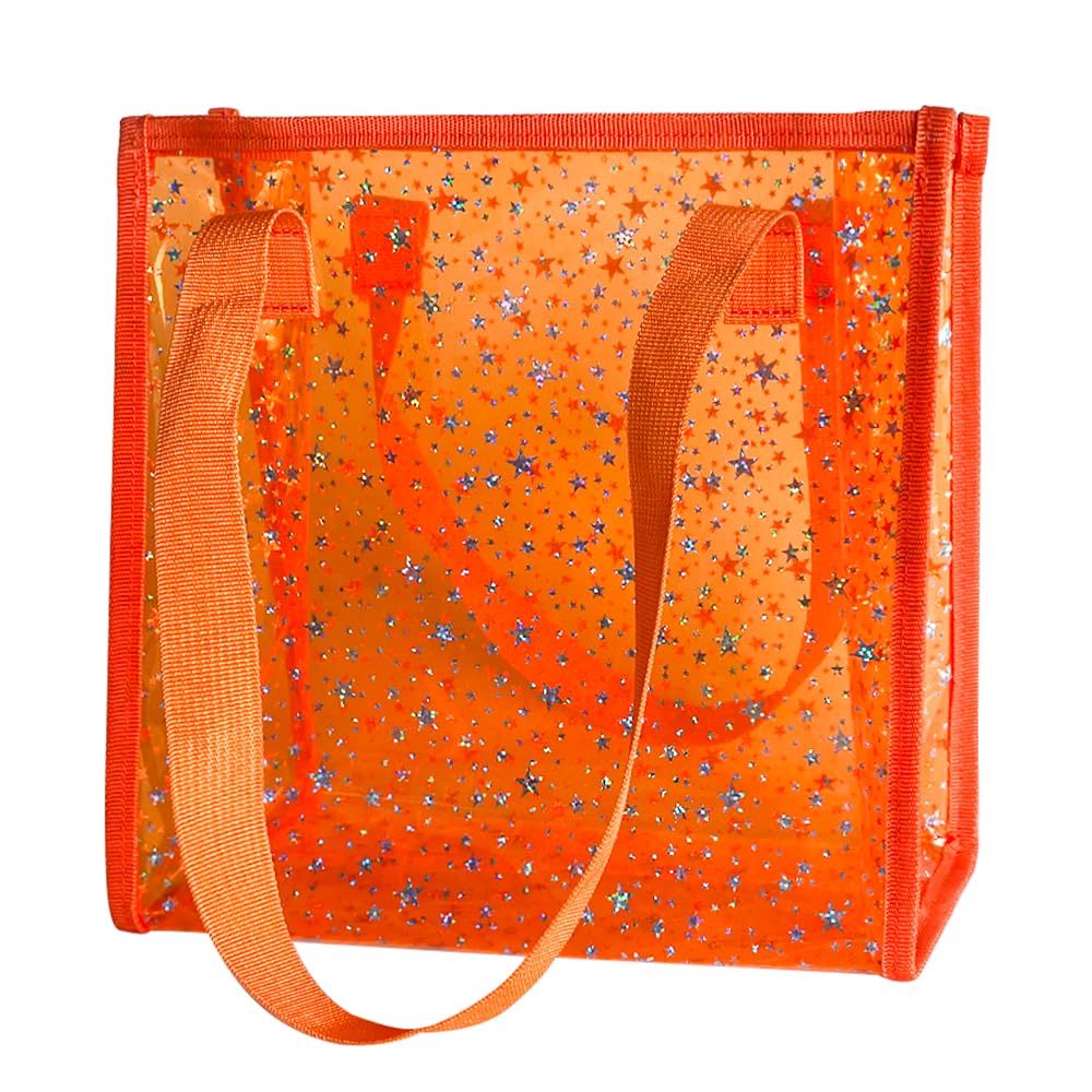 TotePrint Transparent Tote Bag with Stars Pattern Print, Large Capacity Shopping Bag, Reusable Bag 10 x 9.8×3.9 inches