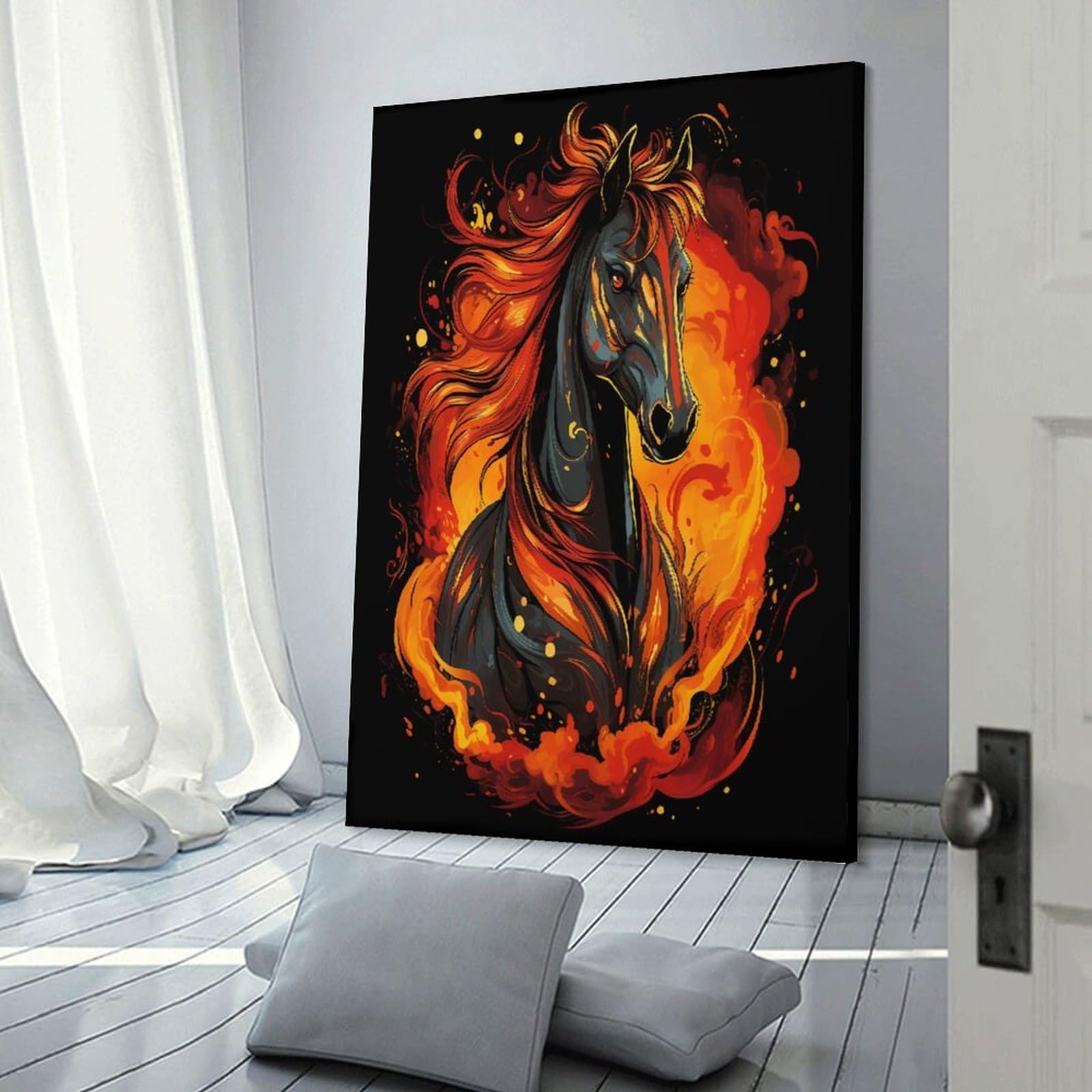 Junmoney Frame-Style-2 Decorative Wall Artwork Flaming Horse Art Print-2, 20X30inch(50X75cm), For Sofa Walls, Lounge Or Home Corners, Modern Wall Decor For Cosy Interiors