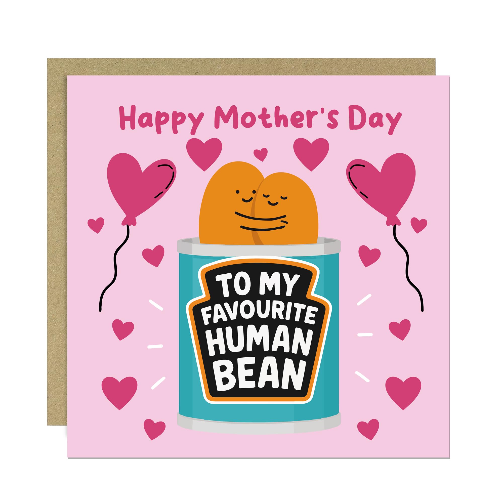 RED OCEAN Funny Mother's Day Card For Mum - Happy Mothers Day Humourous Cards, Human Bean Novelty Cards For Mum From Daughter Son, 145x145mm With Kraft Envelope