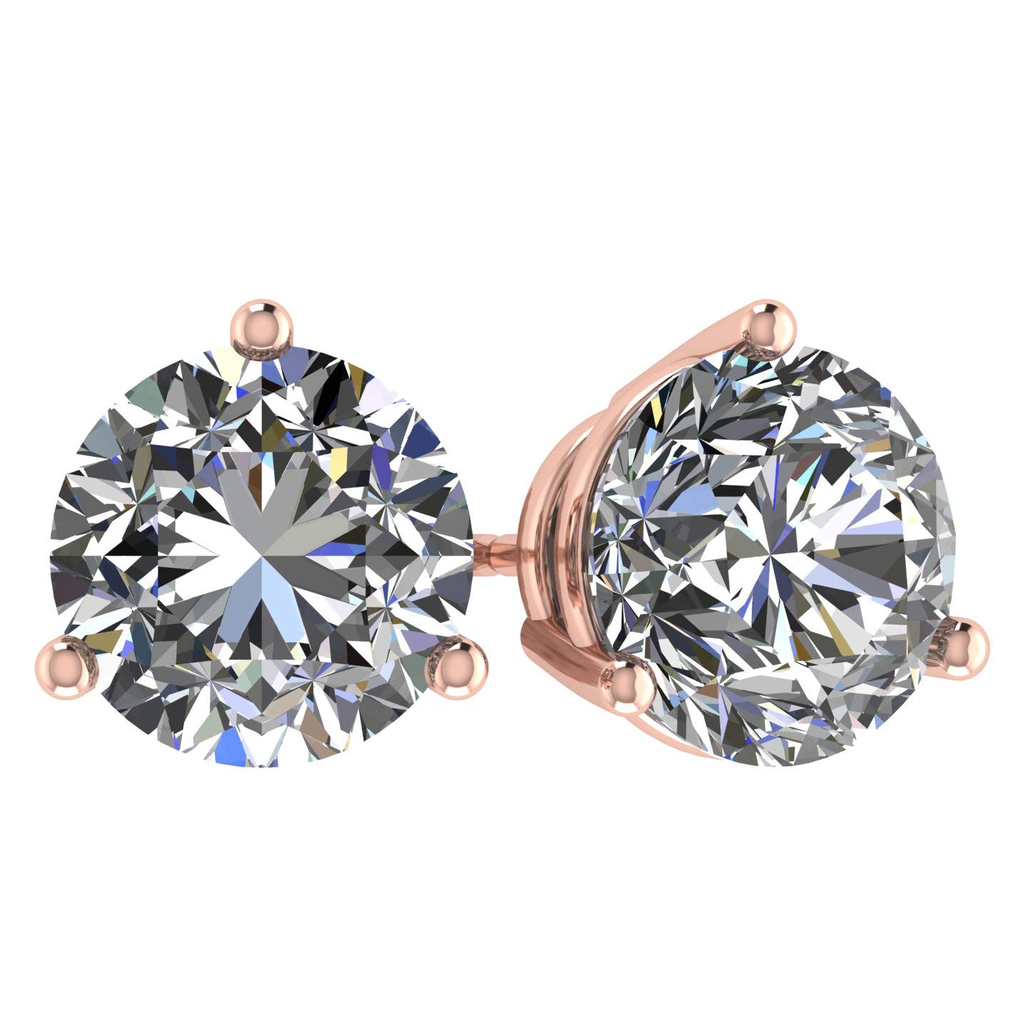 14K Gold Post & Sterling Silver Pure Brilliance Zirconia 3 Prong Martini Style Stud Earrings 1.0ct to 4ct