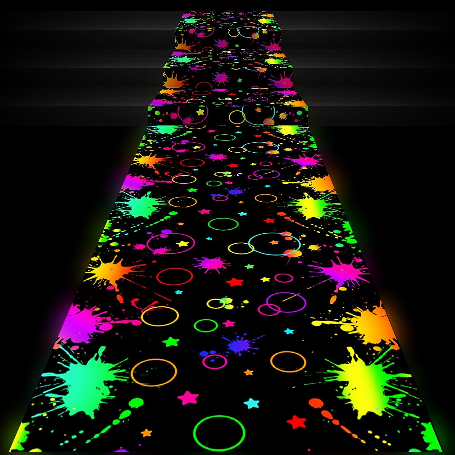 Haull 236 x 39 Inch Neon Light up Dance Floor Glow in The Dark Floor Runner Neon Party Decorations UV Blacklight Reactive Fluorescent Wall Props for Glow Disco Party Favors(Mixed)