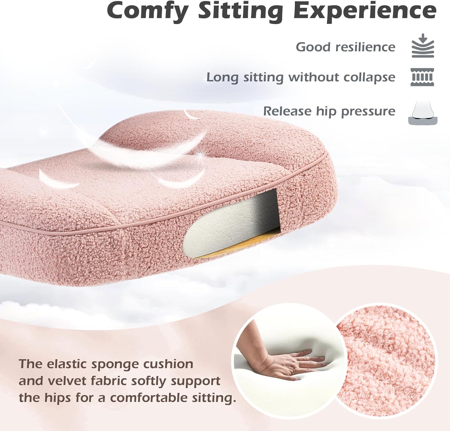 SEATZONE Pink Home Desk Office Chair with Arms and Wheels, Comfortable Executive Computer Chair, Breathable Mesh and Teddy Fleece Fabric Swivel Task Chairs for Women&Girls