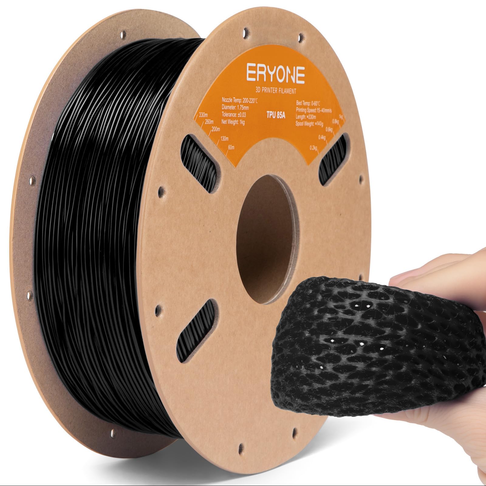 ERYONE TPU Filament 1.75mm +/-0.03mm, Flexible TPU 85A 3D Printer Filament 1kg Spool(2.2 lbs), Ideal for Footwear, Protective Gear, Black