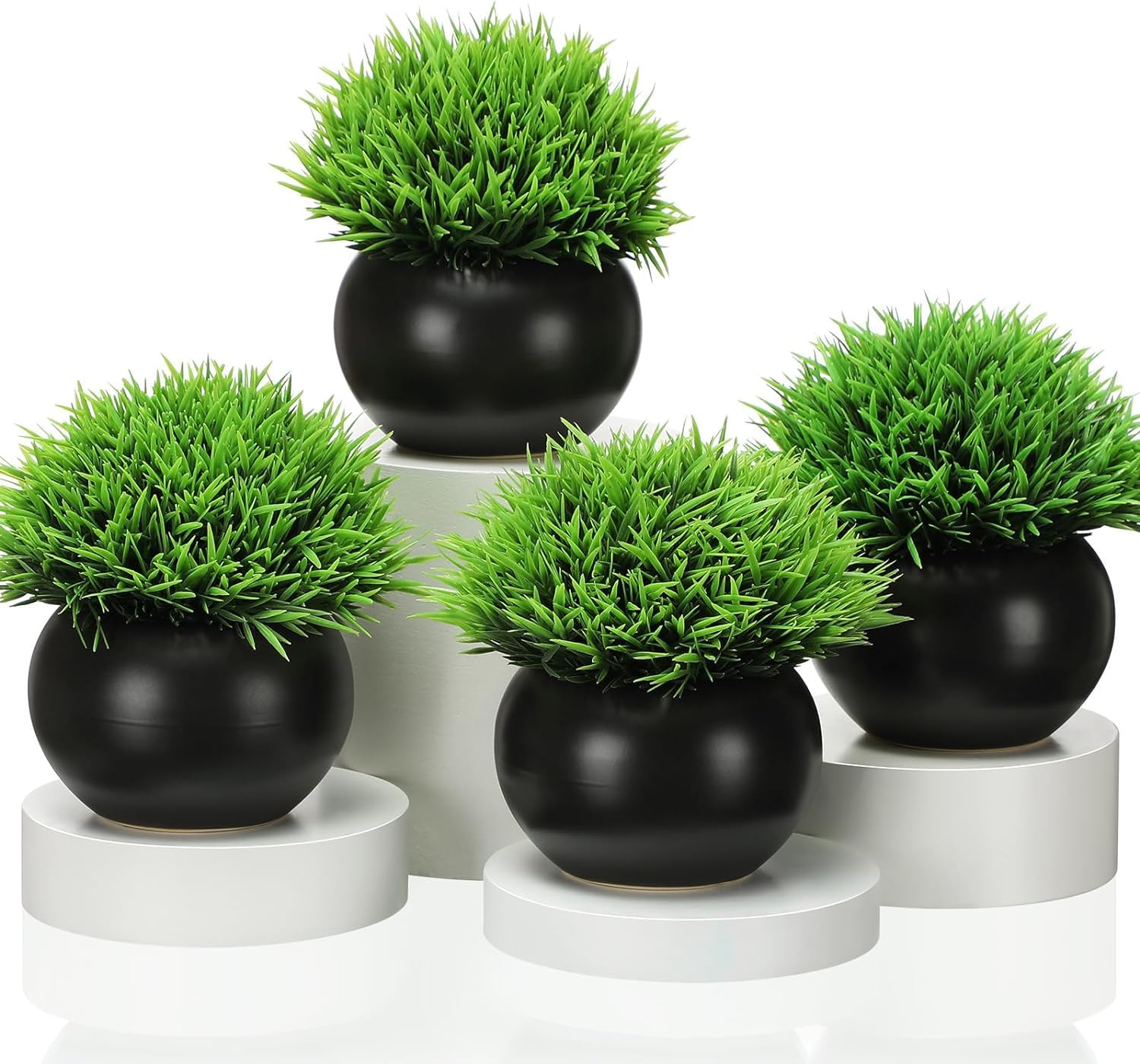 UZANIYA Fake Plants Artificial Greenery Desk Plant - Modern Bathroom Shelf Decor for Bedroom Aesthetic, Home, Office, and Indoor Spaces (Puffy Black, 4)