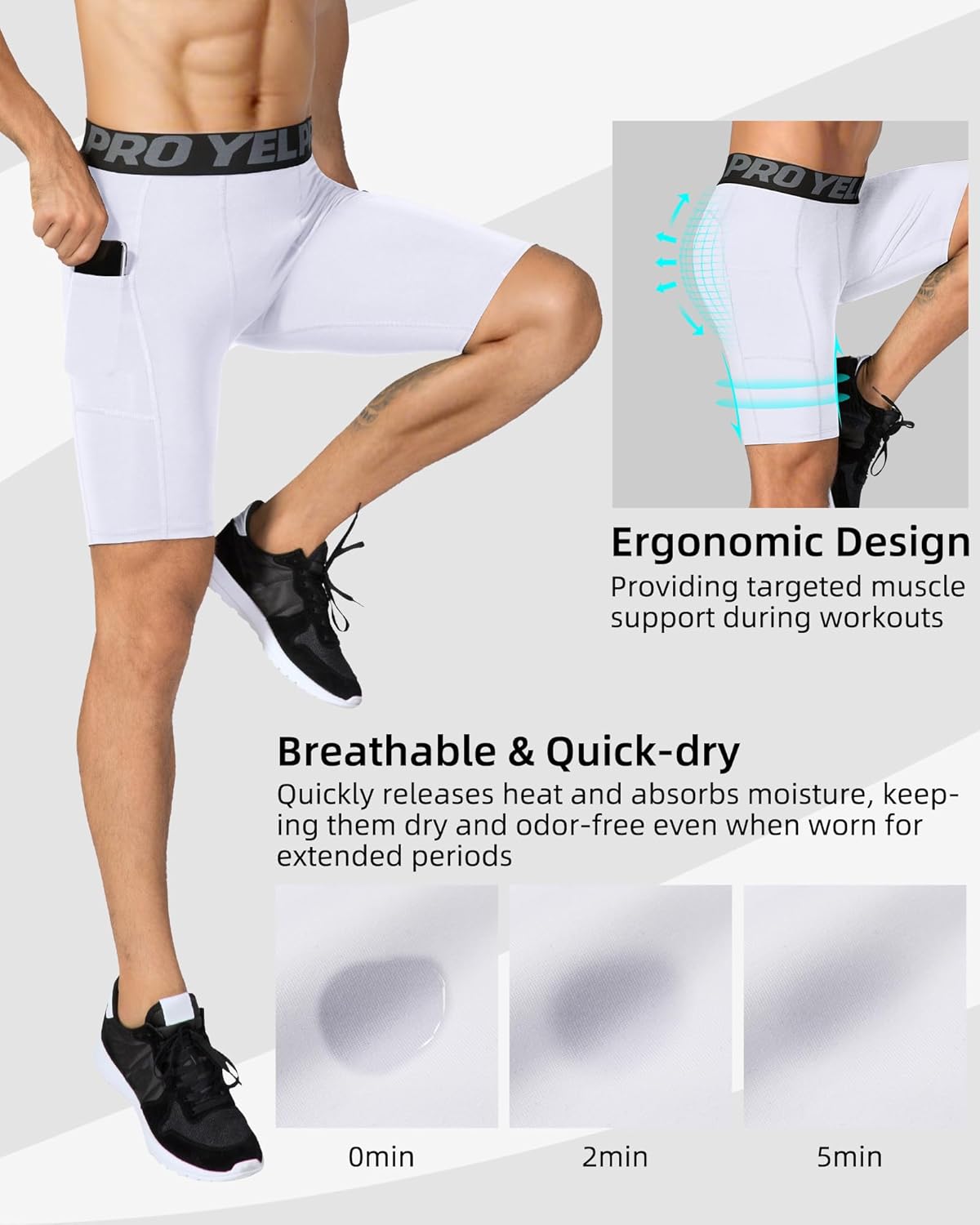 Men's Athletic Compression Shorts Spandex Running Workout Underwear Tight Shorts with Pockets Active Base Layer - Image 5