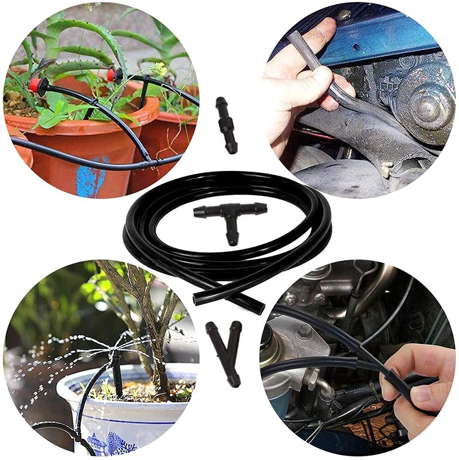 HUAZIZ 5m Tubo Tergicristalli con 45 Pezzi Conettore per Tubi (Tipo Y+I+T)+2 Pcs ugelli lavavetri, Tubi Lavavetri per Parabrezza Dell’auto, Tubo Flessibile per Acqua Tergicristalli, Nero