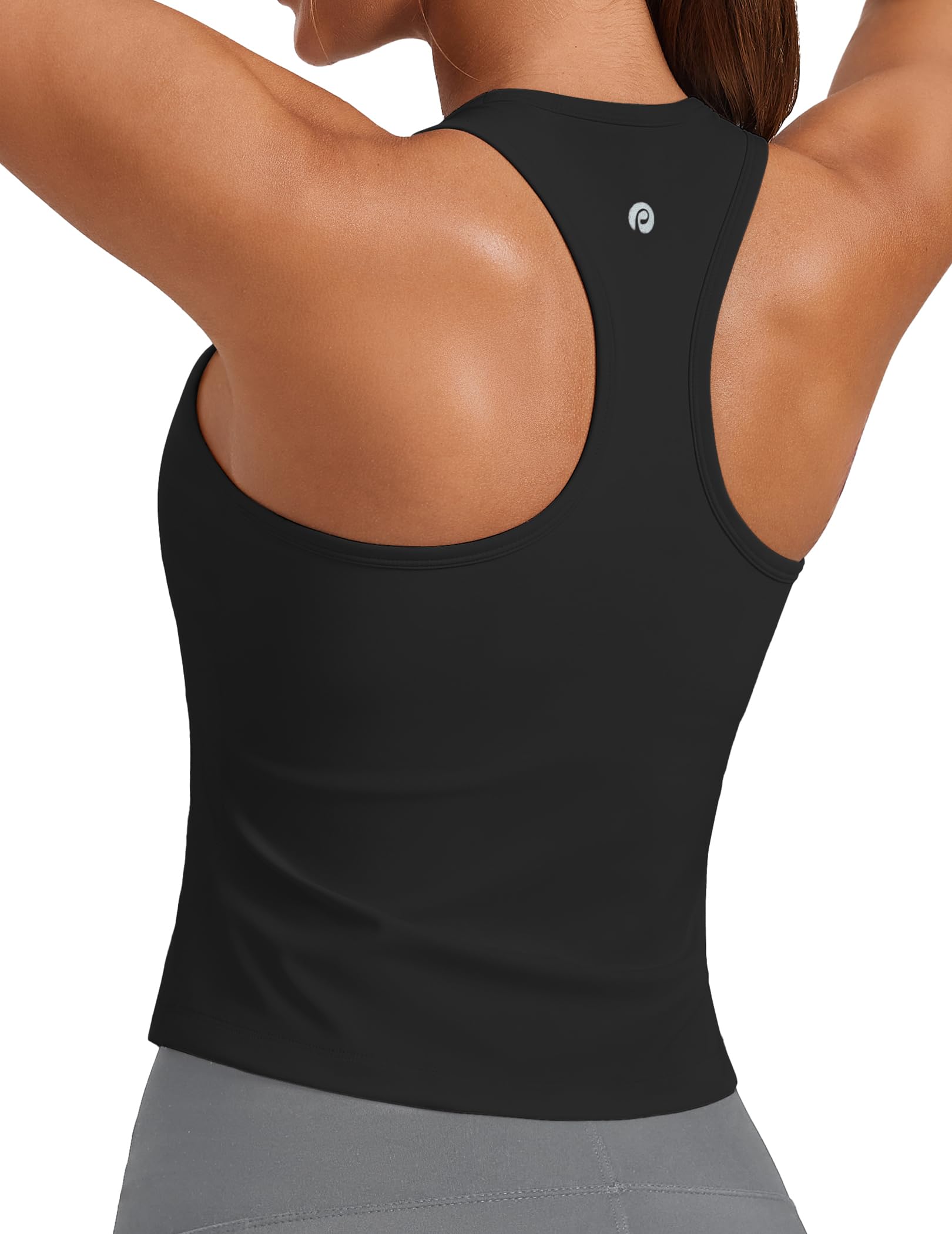 PINSPARK Workout Tops for Women Racerback Tank Top with Built in Bras Waist Length Yoga Tops Padded Athletic Gym Shirt — view 10