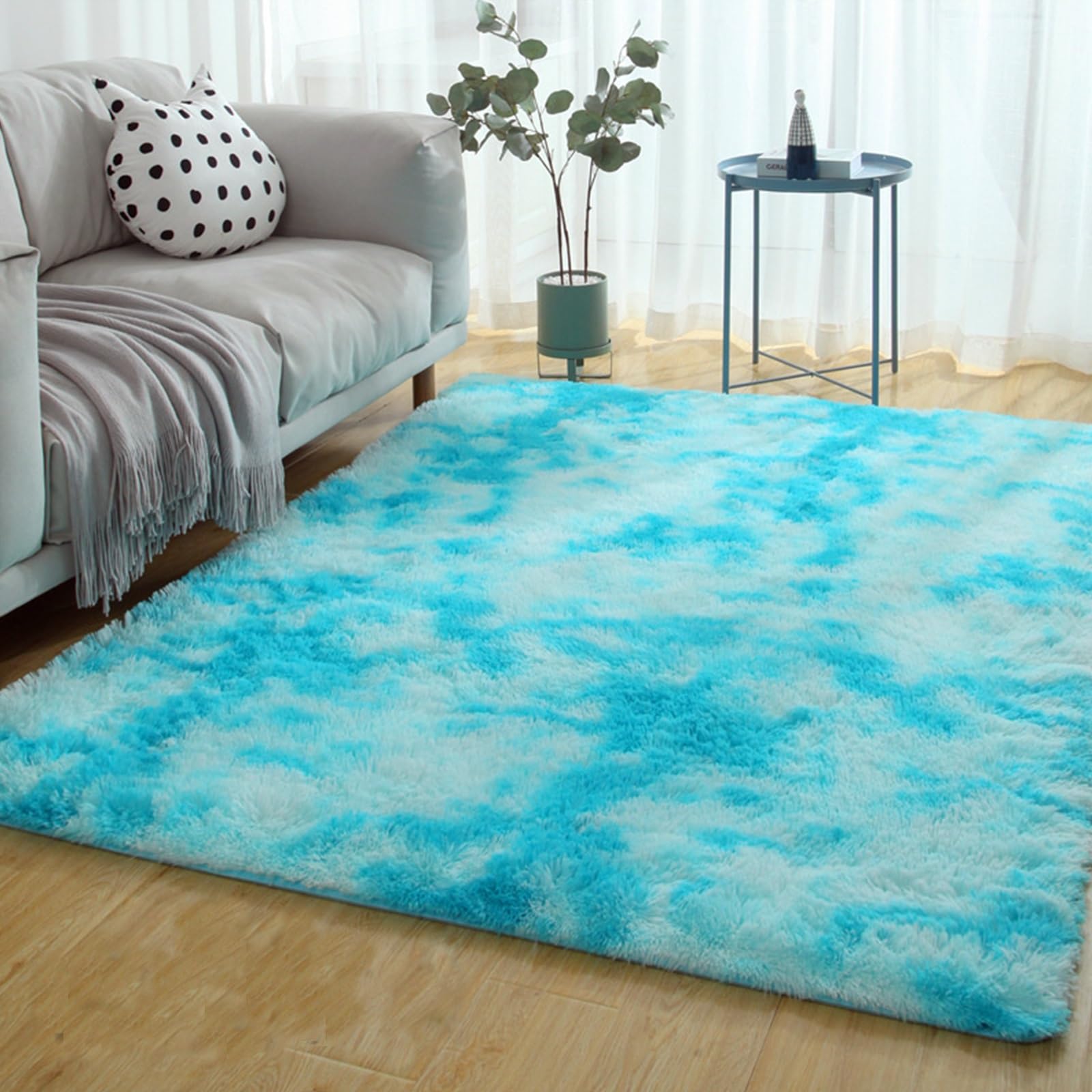 XUEDNGM Shaggy Area Rugs Large Rugs 150 x 200 cm(59 x 79inch) Soft Touchnon, Shedding, Fluffy, Non-Slip Bedroom Anti Skid Rug Runner Rug for Bedroom for Living Room Bedroom, Light Blue
