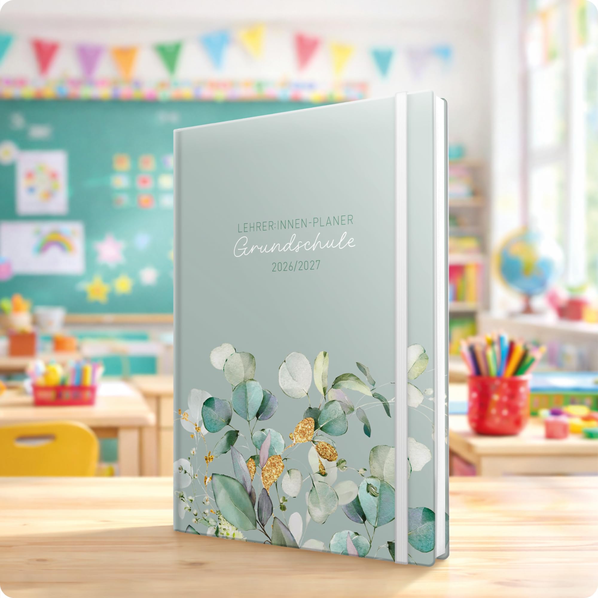 Häfft® Lehrerplaner Grundschule 2026/2027 im A4+ Format Hardcover - Schuljahr 12 Monate (Aug 26 - Jul 27) Lehrerkalender & Unterrichtsplaner für Klasse 1–4 "Minty Leaves"