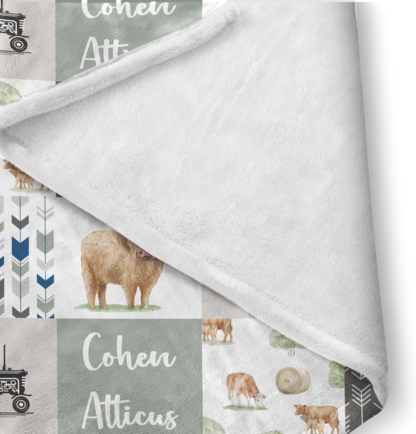 Personalized Crib Bedding Set for Boys, Highland Cow Baby Bedding Sets with Custom Name - Plush Blanket Fitted Sheet Pillowcase for Newborn Nursery Gift