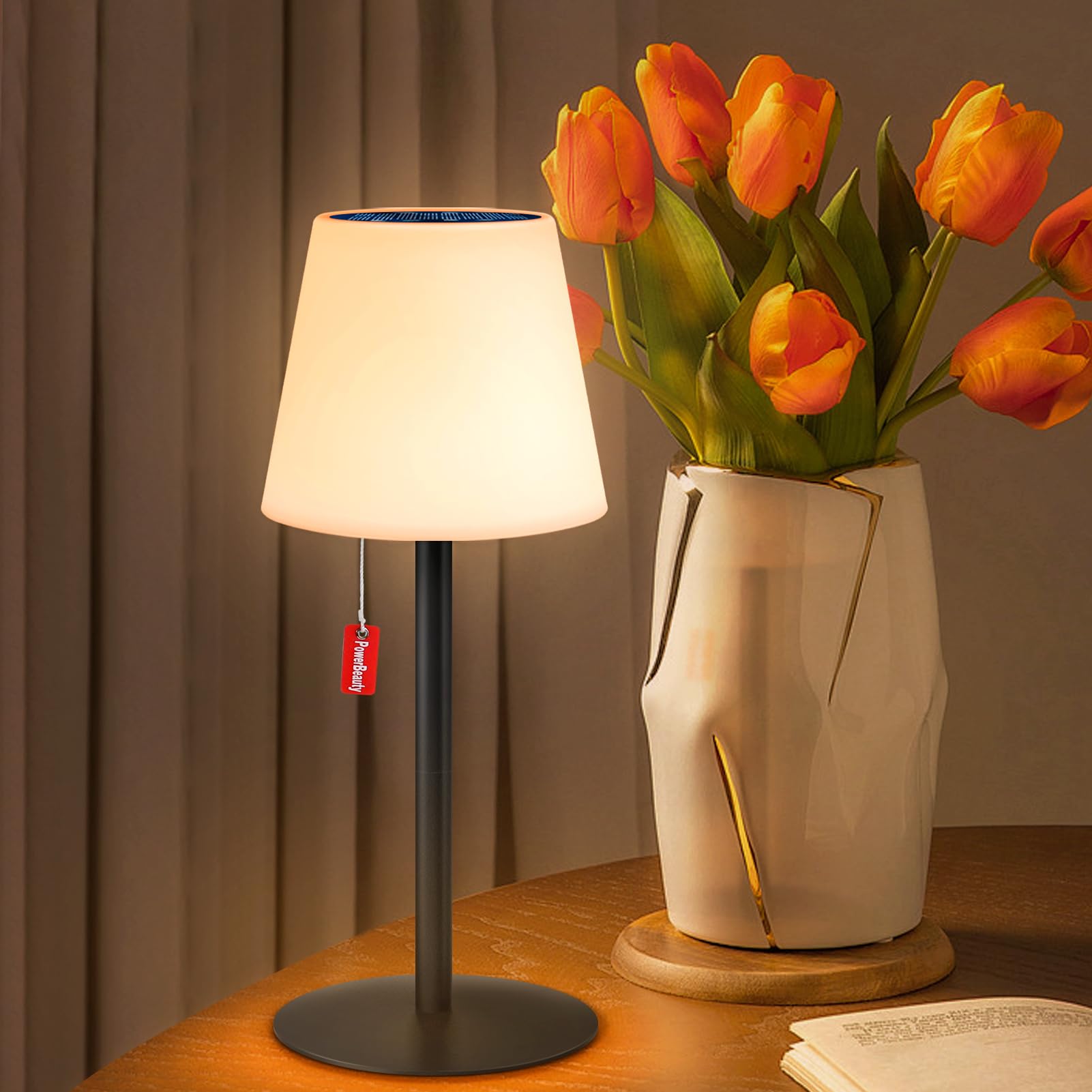 MALUX Solar Tischlampe Outdoor Warmweiß Zugschalter Solare Aufladung & USB-Ladung Fernbedienung Tischlampe Akku 8 Farben Solar Tischleuchte Outdoor Wasserdicht IP54 für Garten Wohnzimmer Terrasse