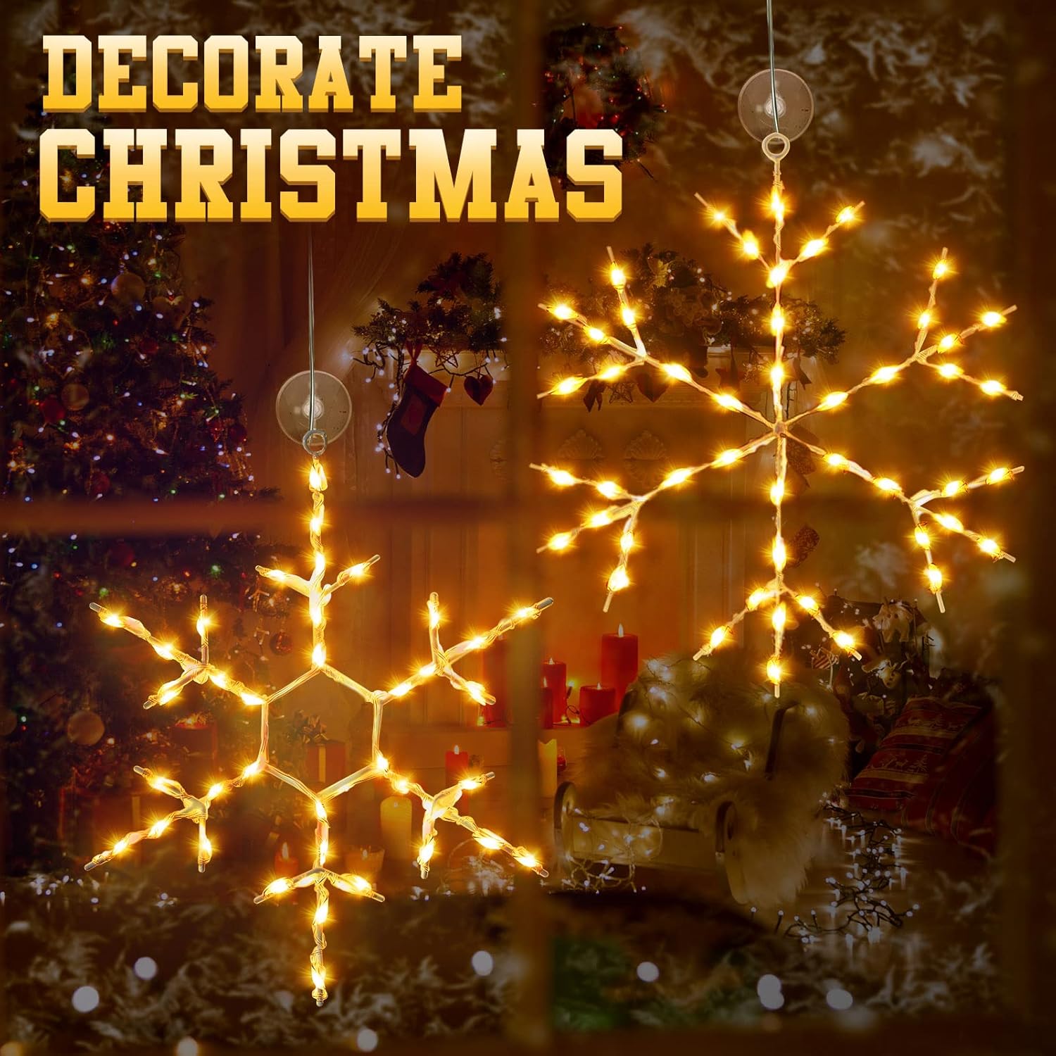 Tuanse 4 Pcs Christmas Silhouette Window Lights Christmas Snowflake Lights with Remote Control LED Lighted Snowflake Decorations Xmas for Window Wall (Warm White)