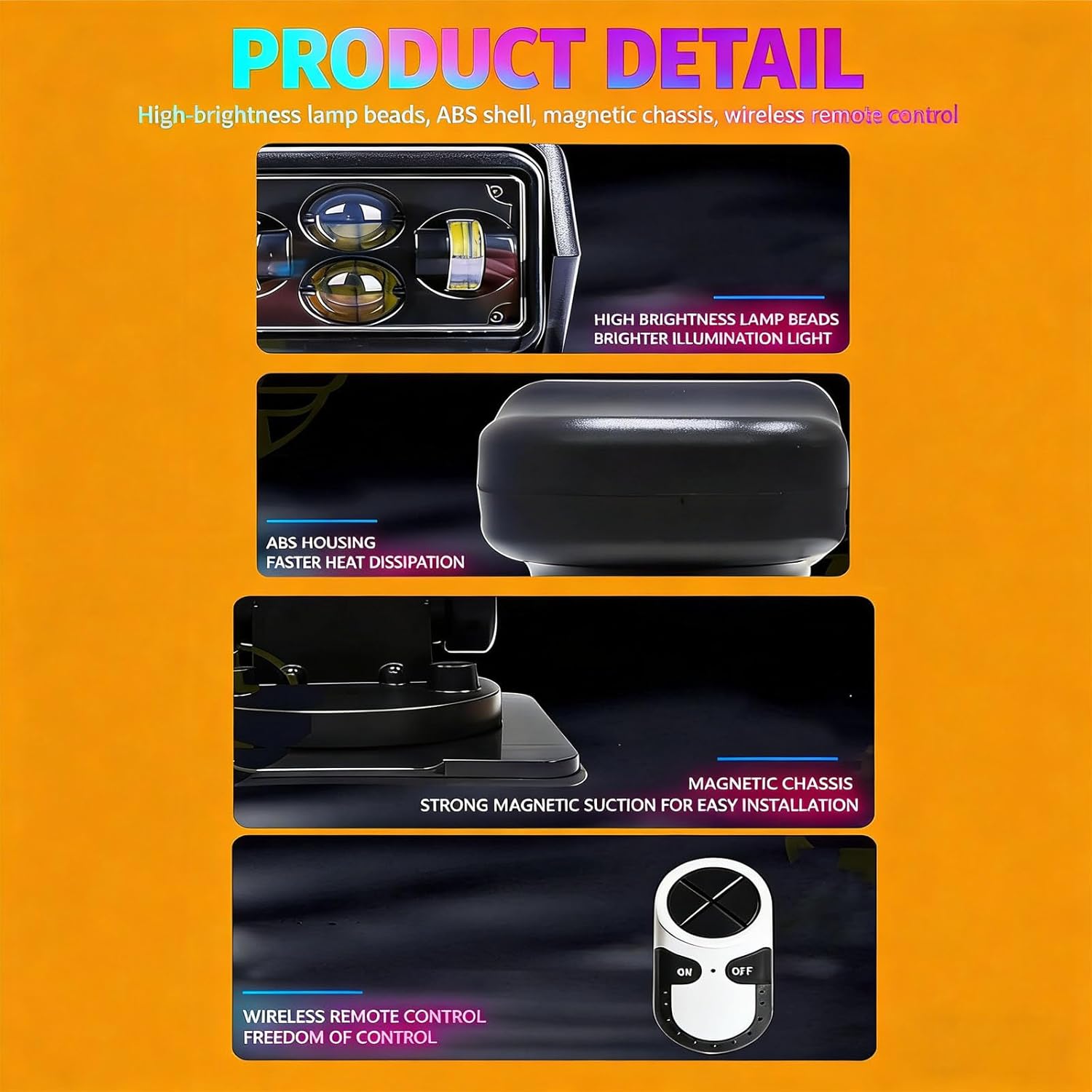 Wireless Vehicle Searchlight,Rotatable Spotlighting， 120W LED Rotating Spotlight with 360° Swivel Remote Control Magnetic Base for Truck Off Road Boat Outdoor Work Use