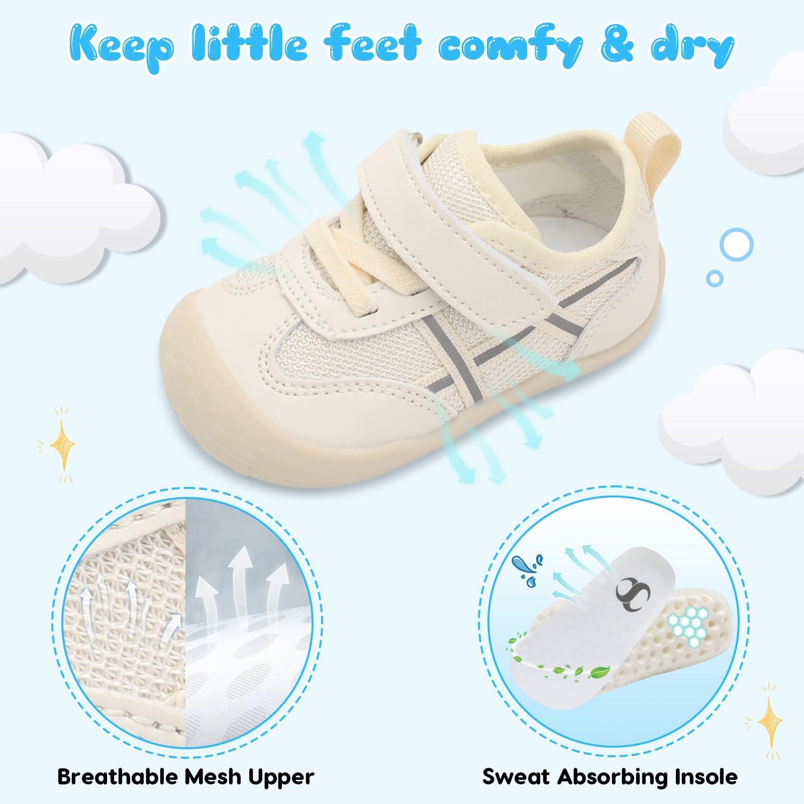 JIASUQI Baby Barefoot Shoes Boy Girls First Walking Shoe Infant Breathable Sneakers Lightweight Non-Slip Crib Shoes Indoor Outdoor - 5