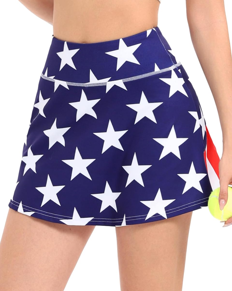 AHLW Womens Skorts Golf Tennis Skirts - Flower,US Flag,Checkered,Leopard