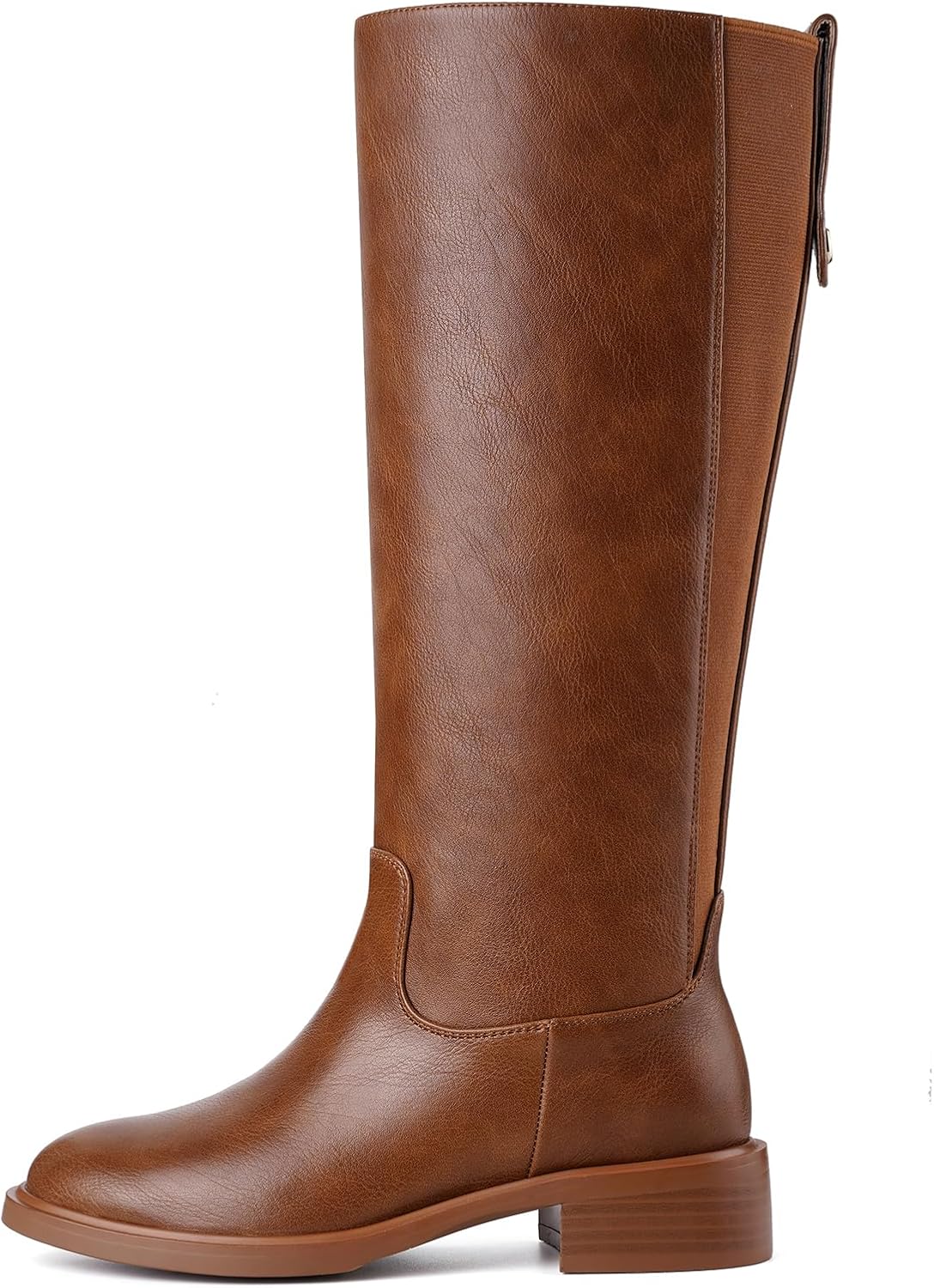 Brown Knee High Boots Round Toe Chunky Low Heel Pull On Riding Long Boot Comfortable Tall Campus Boots for Women