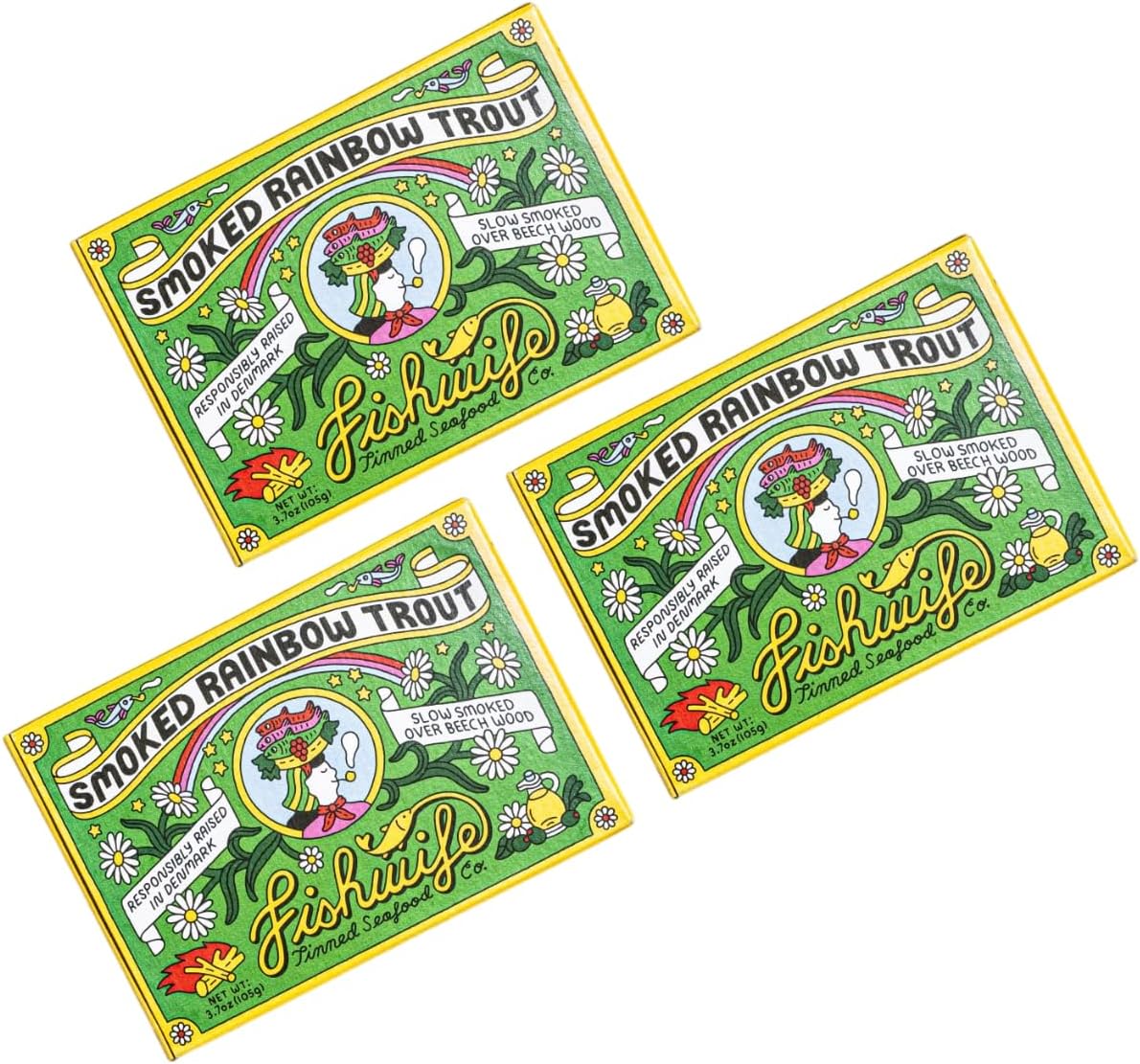 Fishwife Smoked Rainbow Trout 3-Pack (3.7 Ounce) | ASC-Certified Sustainable Seafood, Gluten Free, Omega-3s | Handpacked in BPA-NI Tins