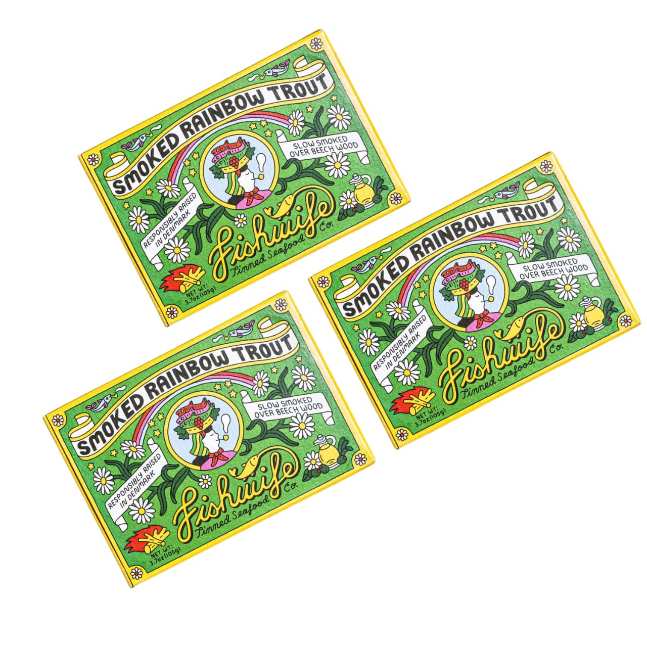 Fishwife Smoked Rainbow Trout 3-Pack (3.7 Ounce) | ASC-Certified Sustainable Seafood, Gluten Free, Omega-3s | Handpacked in BPA-NI Tins