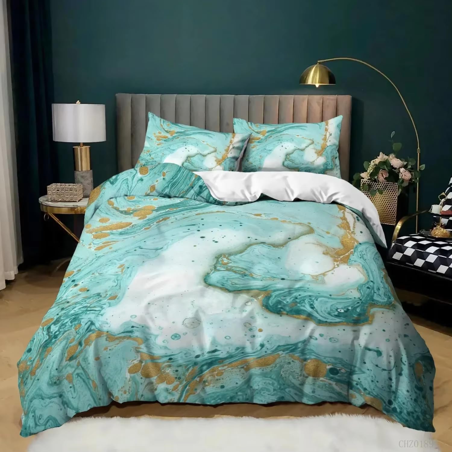 Housse de couette marbre vert pour chambre d'enfant et ado au style moderne et cosy