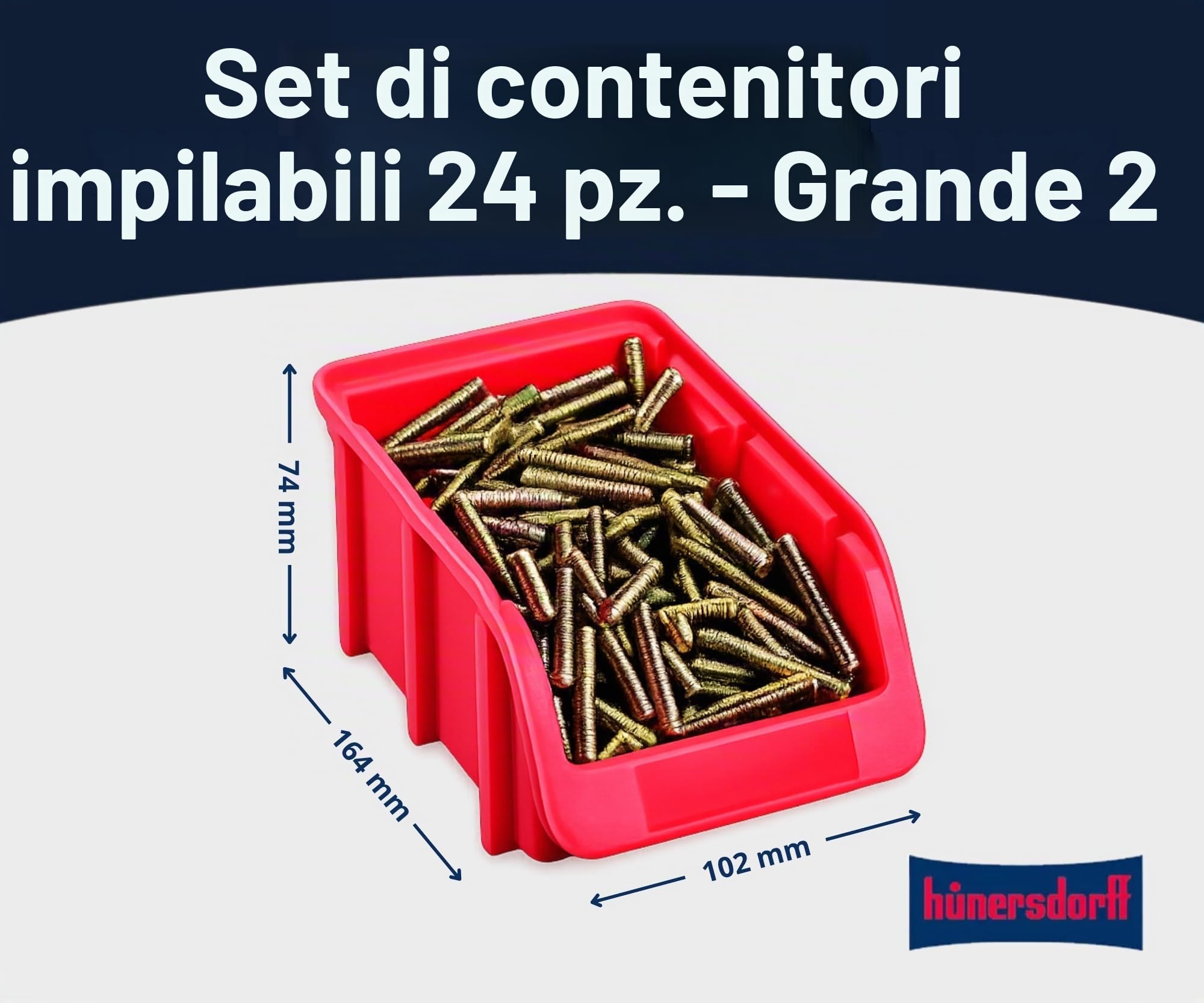 hünersdorff 24 scatole impilabili, dimensioni 2, in polipropilene (PP), rosso