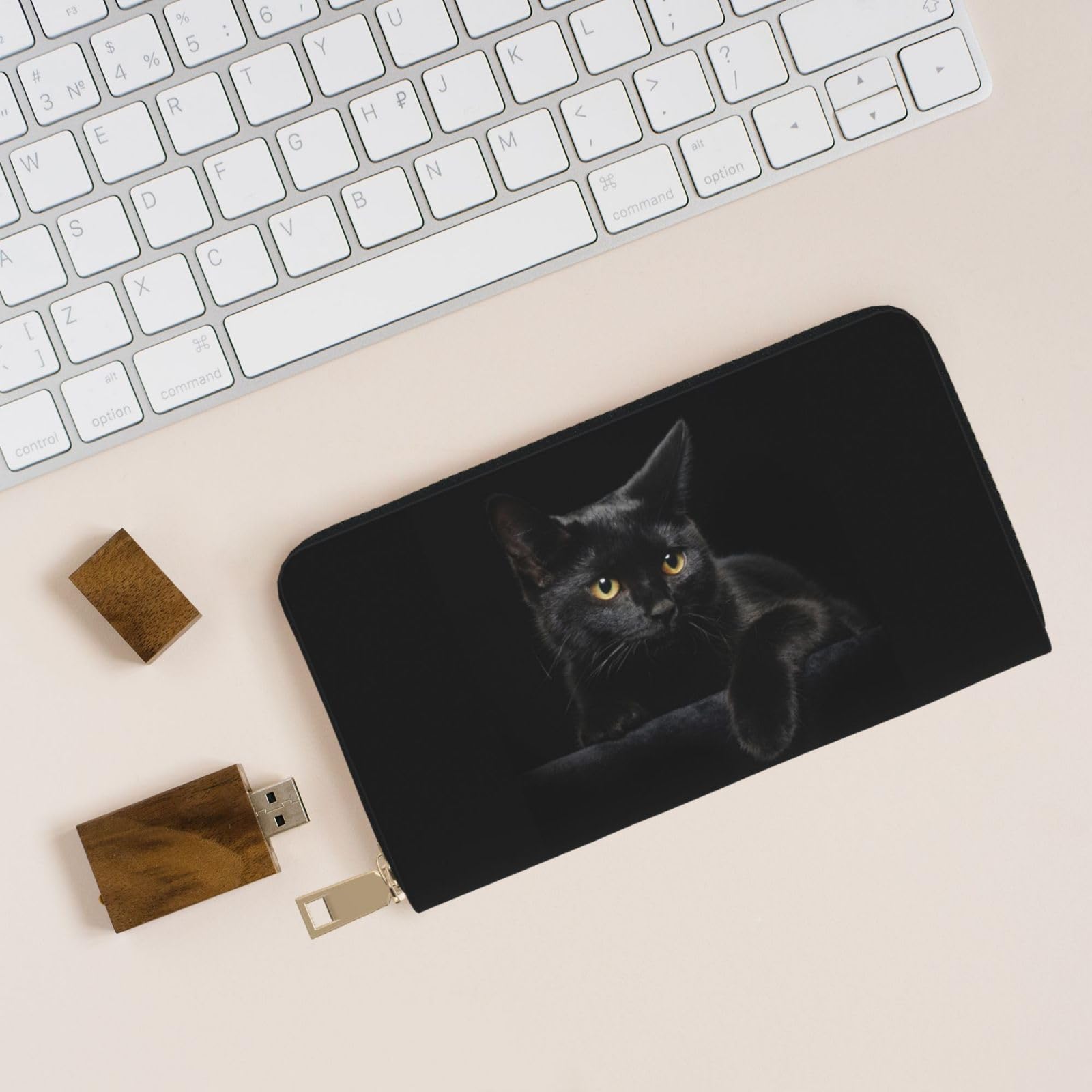Amazon.co.jp: 財布 黒いネコ 猫柄 長財布 ラウンドファスナー 