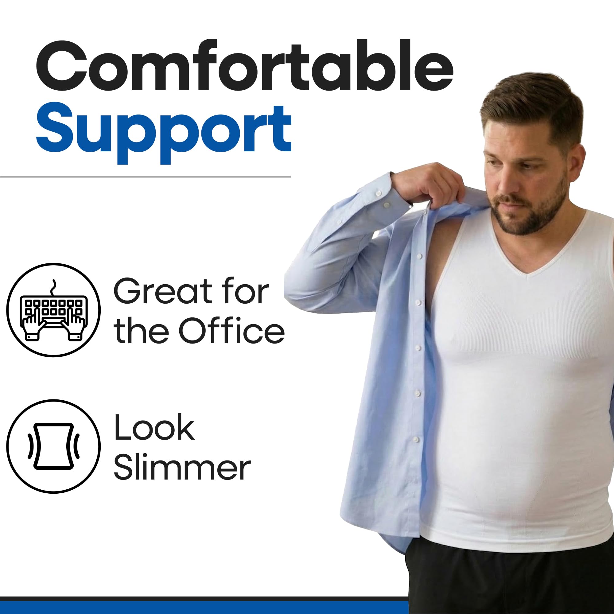 Mens Compression Shirt Slimming Shapewear | V Neck Gynecomastia Compression Shirts for Men | Body Shaper Undershirt Tank Top - 3