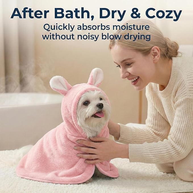 Bata de baño para perros XS super absorbente con capucha rosa miniatura 4